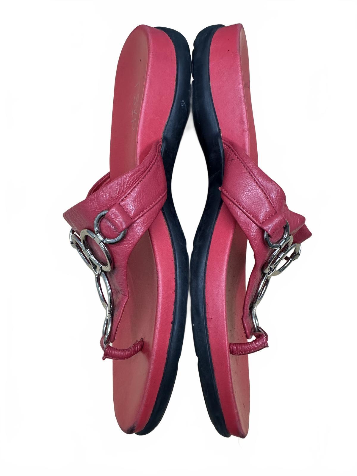 RSVP Red Thong Sandals with Silver Ring Details