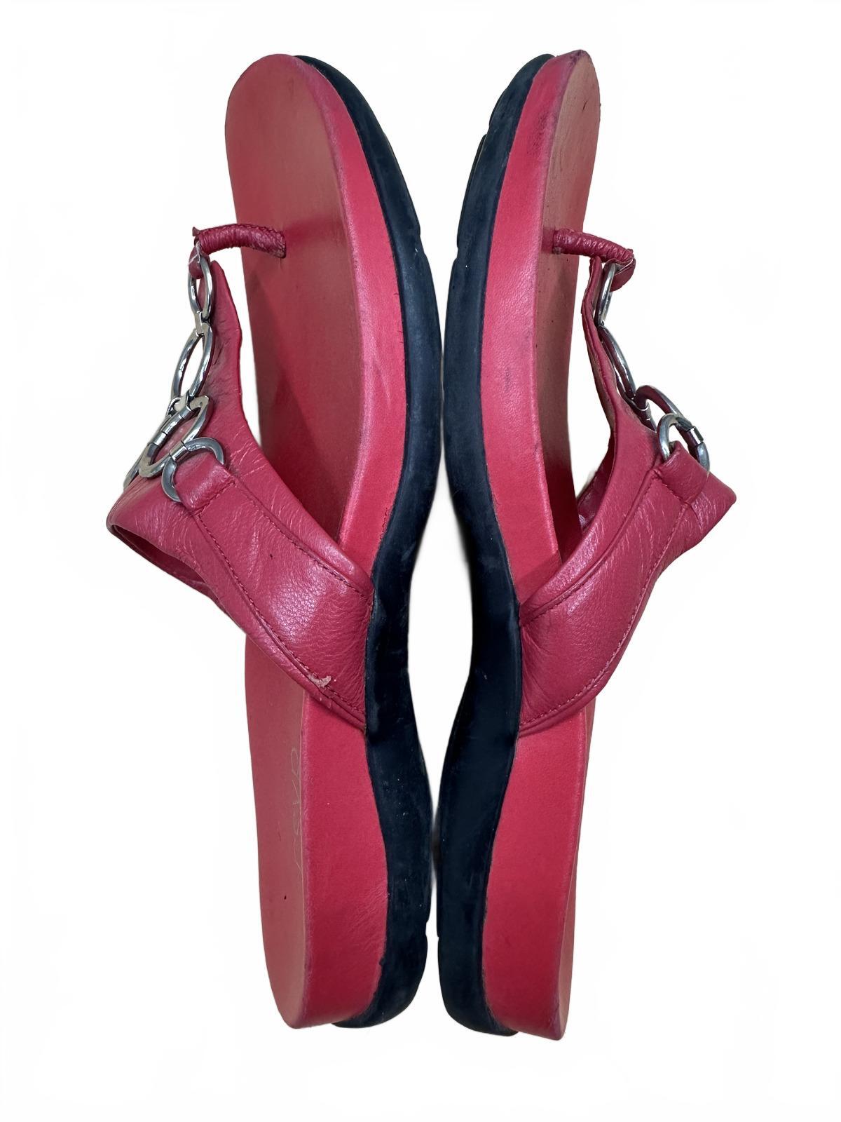 RSVP Red Thong Sandals with Silver Ring Details