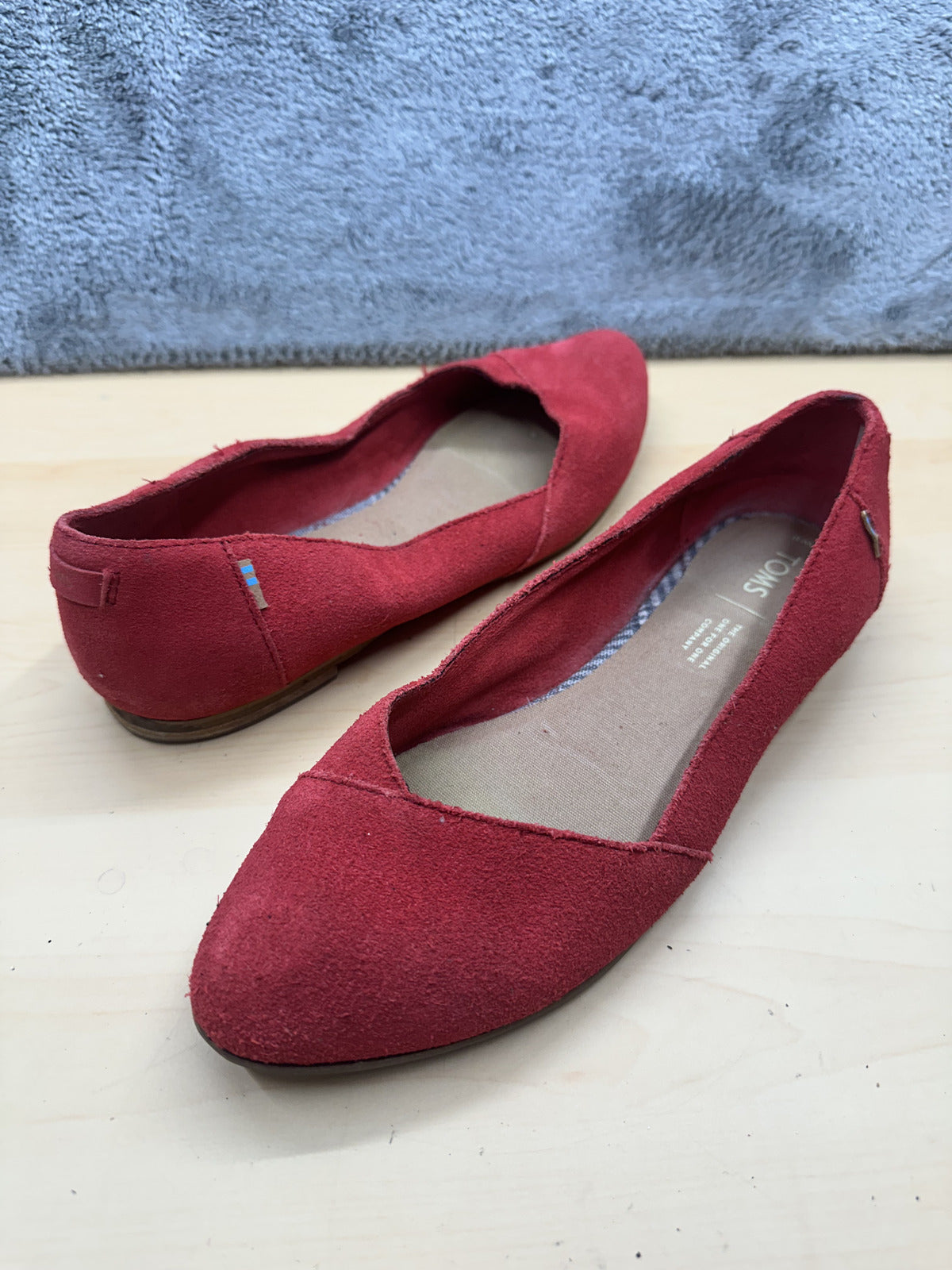 TOMS Red Suede Flats Casual Slip On Loafers