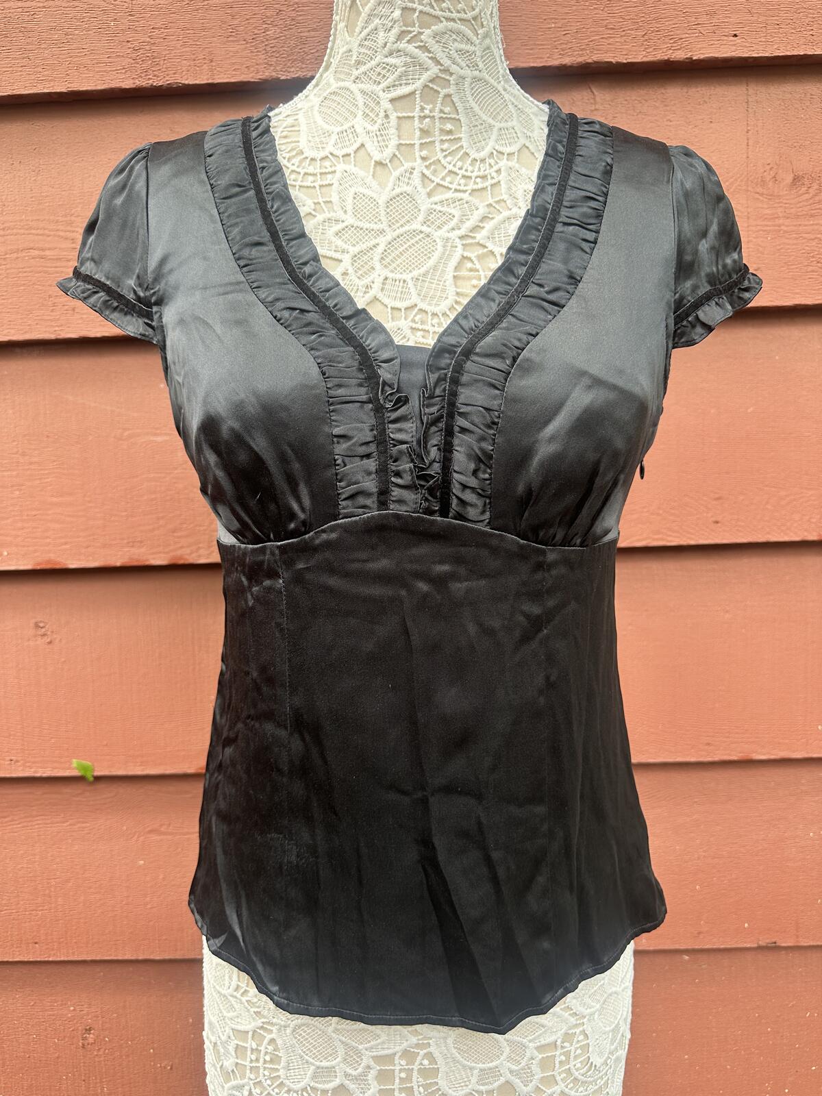 The Limited Black Satin Blouse with Ruffle Trim Y2K Fairycore Inspired