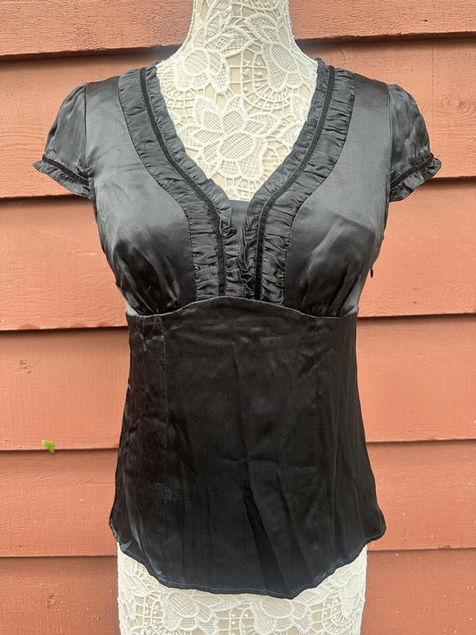 The Limited Black Satin Blouse with Ruffle Trim Y2K Fairycore Inspired