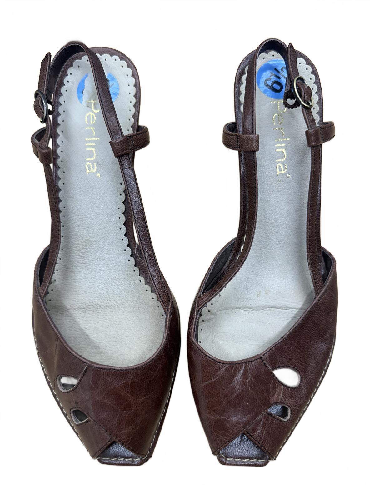 Perlina Brown Slingback Heels Vintage Retro Classic Pumps