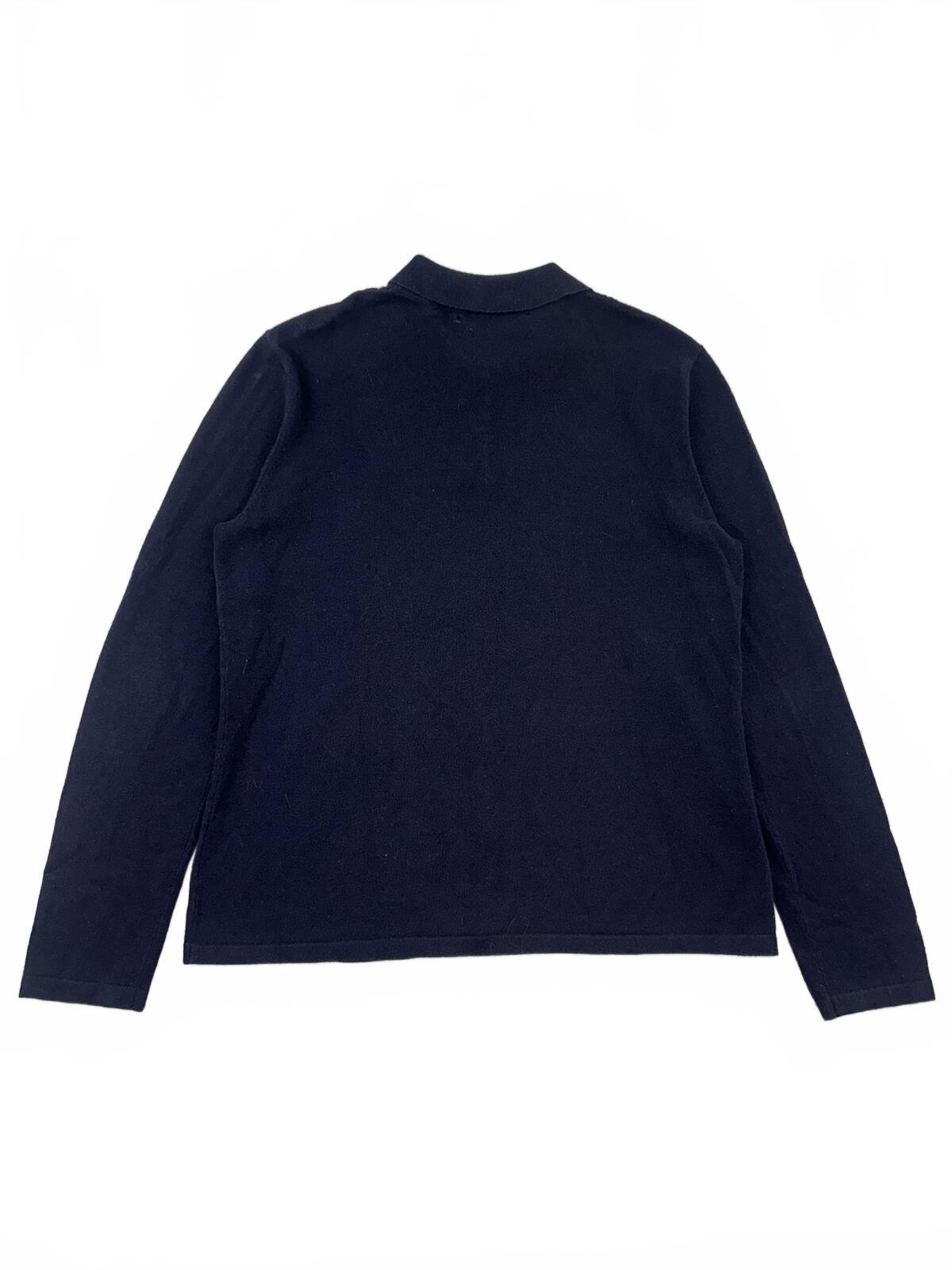 Evan Picone Navy Button Front Cardigan Sweater with Pintuck Detail and Collared