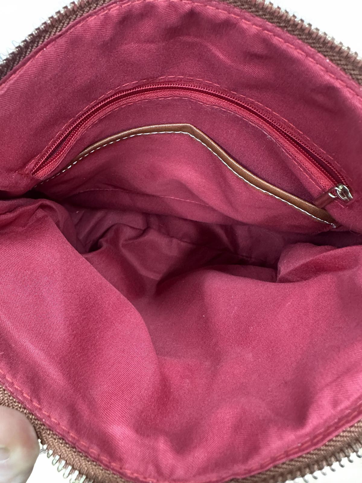 Vintage Inspired Brown Crossbody Bag with Tan Accents