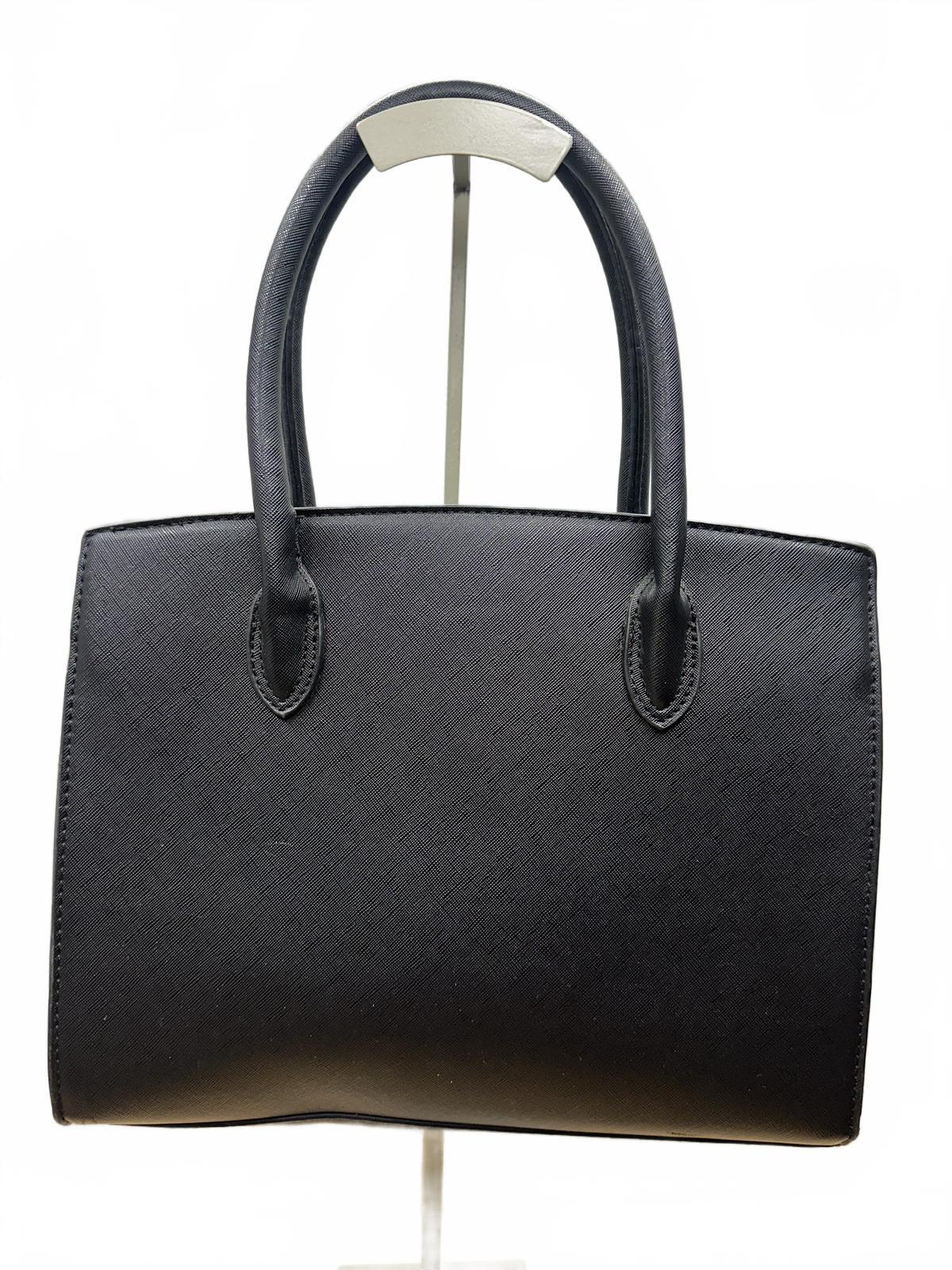 Classic Black Structured Satchel Bag with Gold Lock Detail