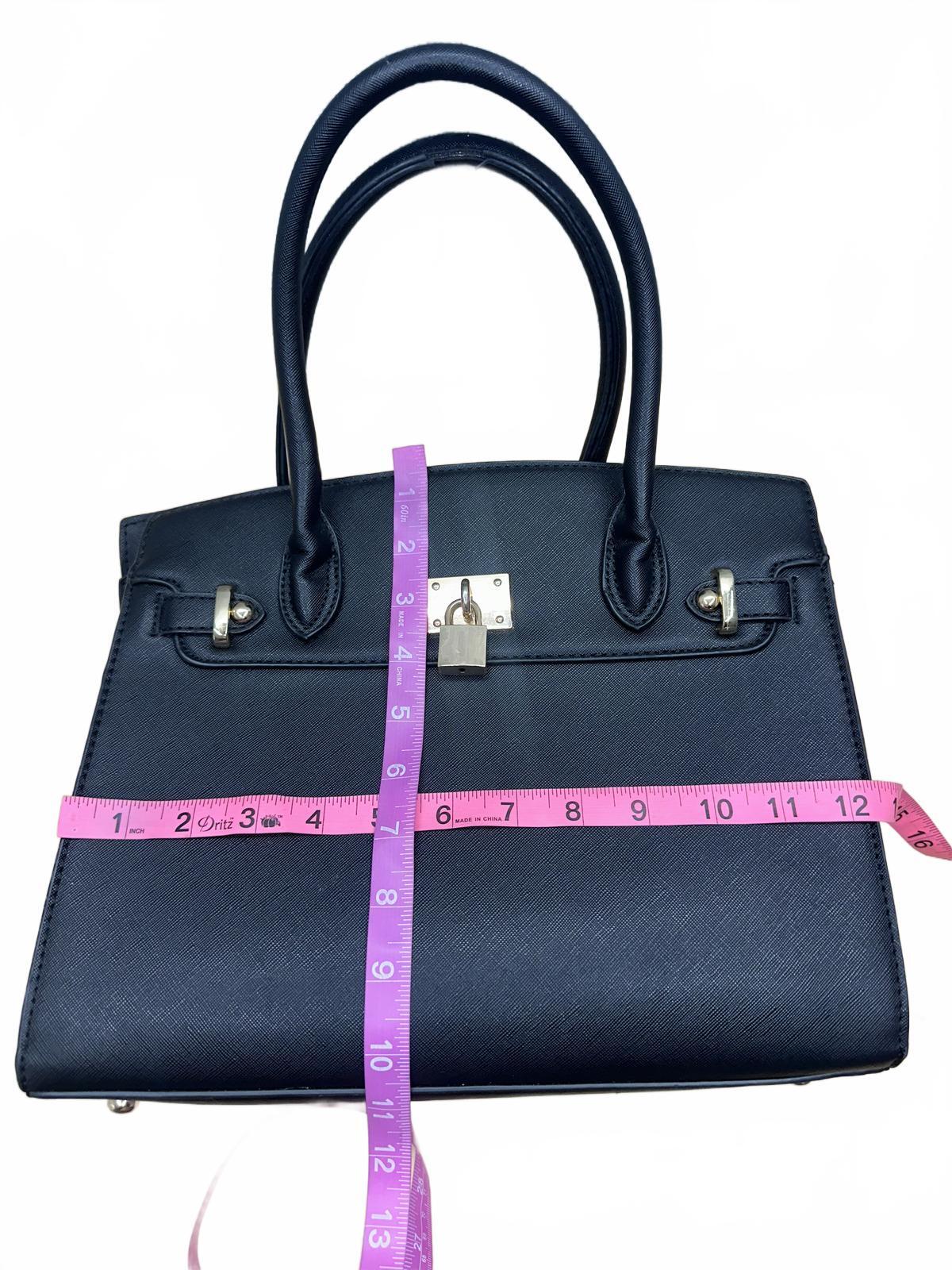 Classic Black Structured Satchel Bag with Gold Lock Detail