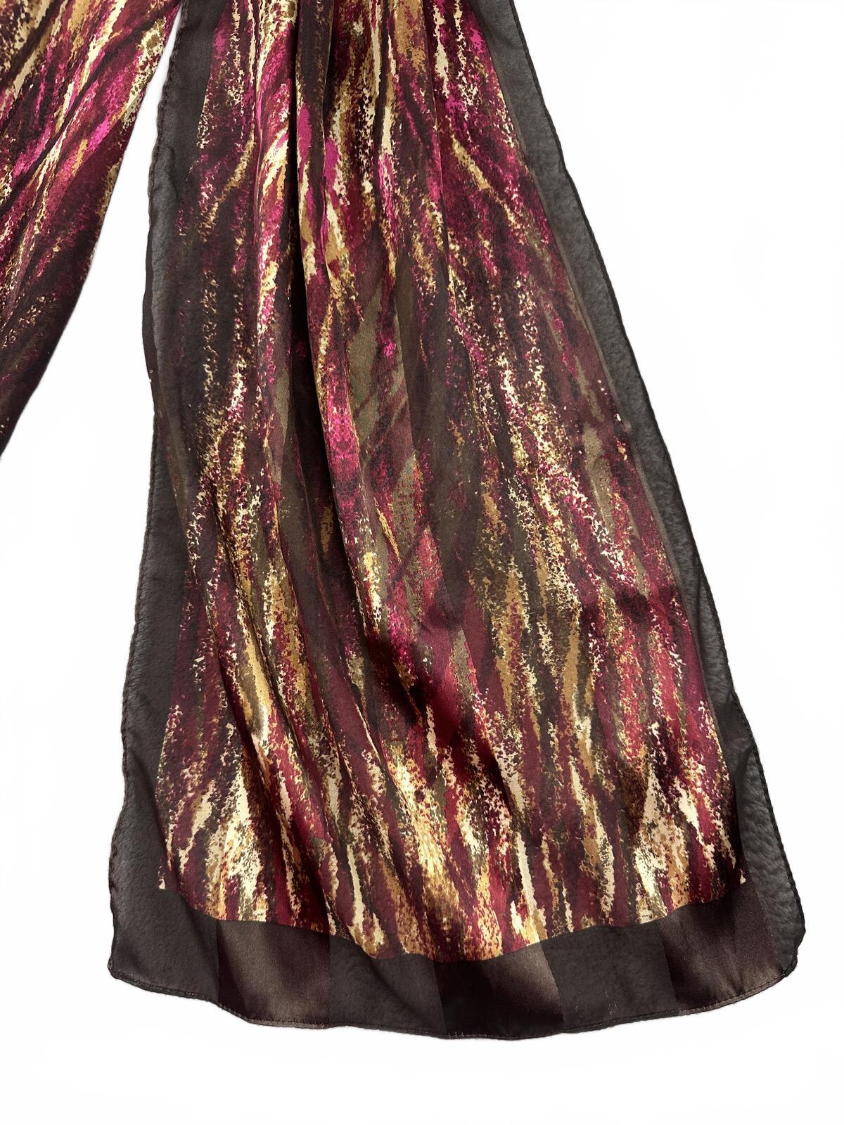 Metallic Abstract Scarf Wrap in Burgundy Gold and Black
