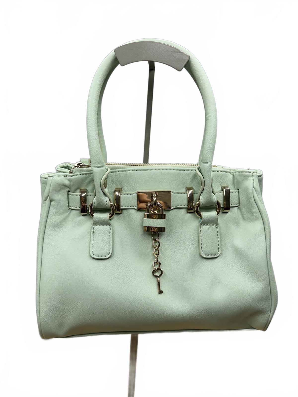 Mint Green Satchel Handbag with Gold Lock and Chain Strap