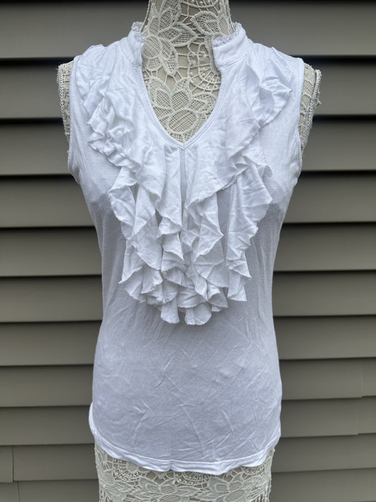 The Limited White Sleeveless Ruffle Blouse Y2K Office Siren Coquette Girl