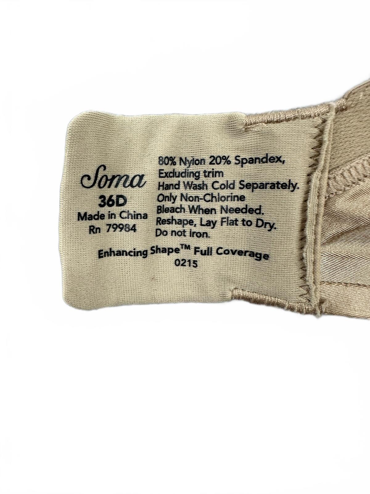 Soma Beige Lace Full Coverage Underwire Bra Size 36D Y2K Fairycore Feminine