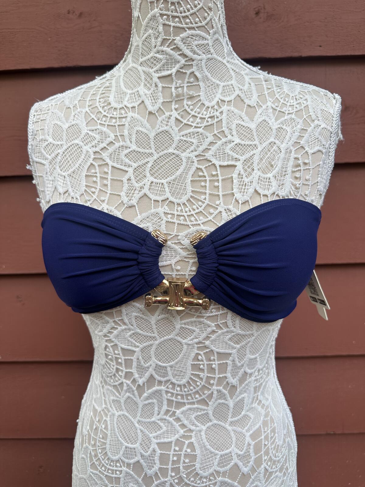 NWT ZAFUL Y2K Fairycore Blue Navy Strapless Bandeau Lace Top