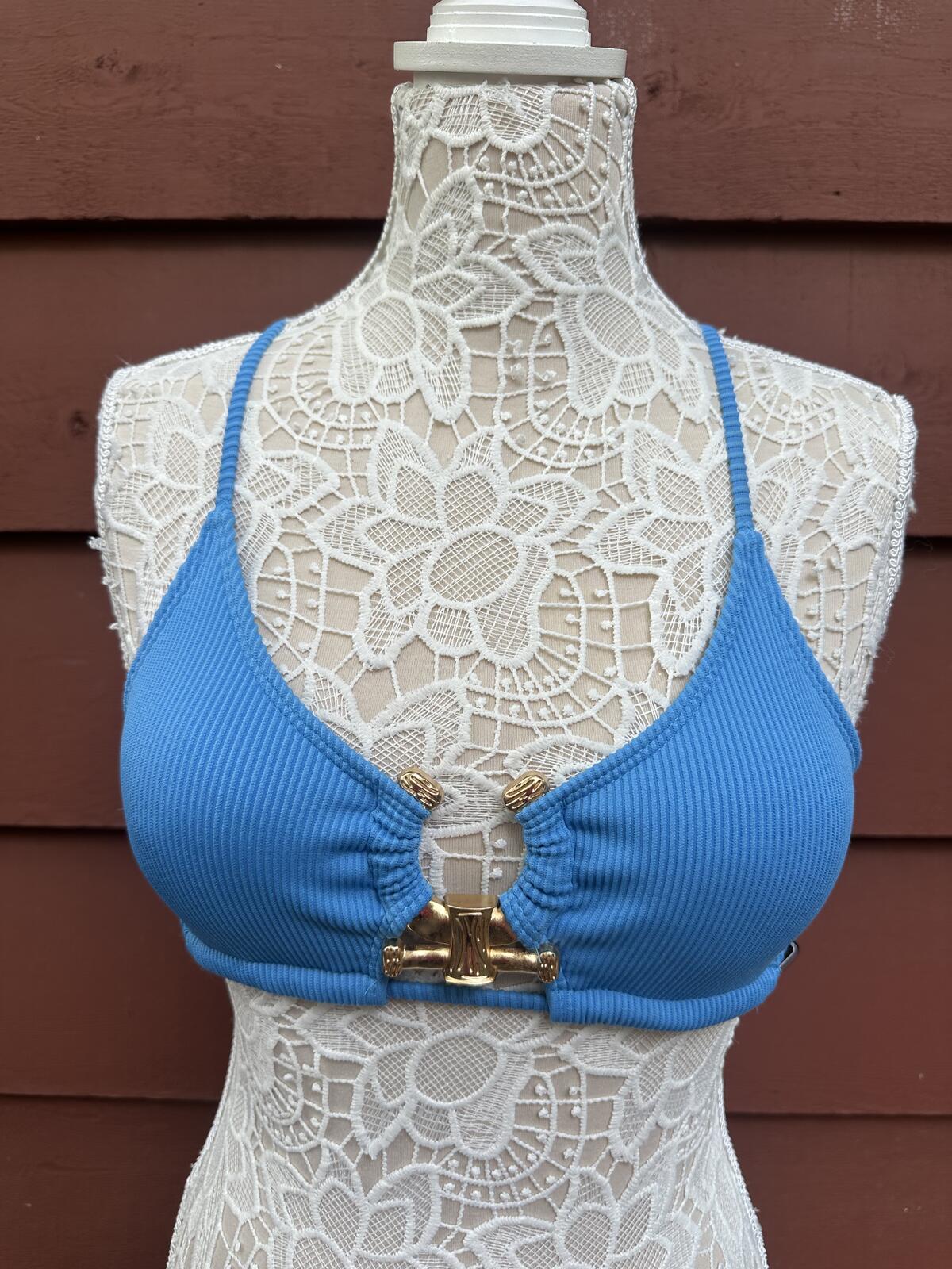 NWT ZAFUL Blue Ribbed Bralette Bikini Top Y2K Festival Summer Swimwear