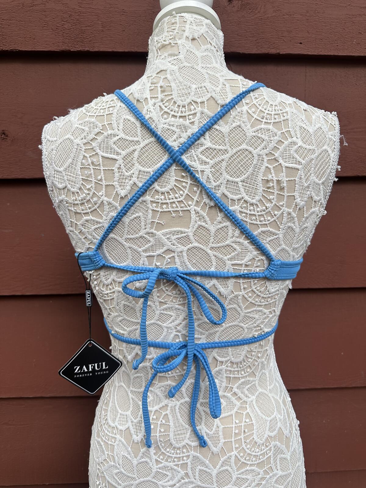 NWT ZAFUL Blue Ribbed Bralette Bikini Top Y2K Festival Summer Swimwear