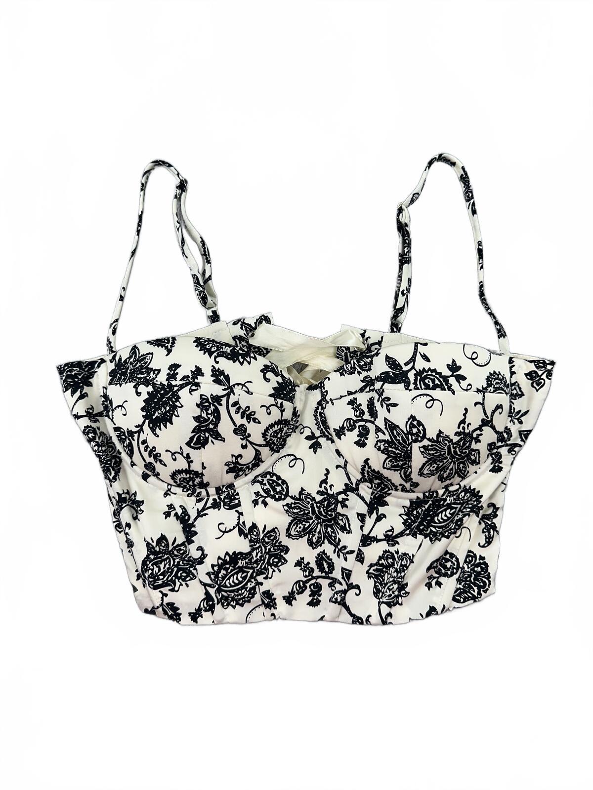 Y2K Fairycore Bustier Top Black Floral Lace Up Back Adjustable Straps
