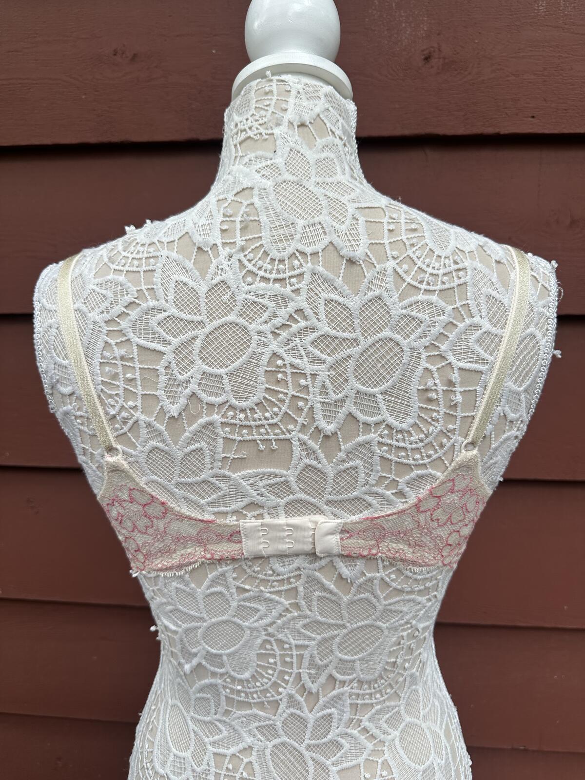 Y2K Fairycore Lace Bralette Cream Floral Pink Trim Adjustable Straps