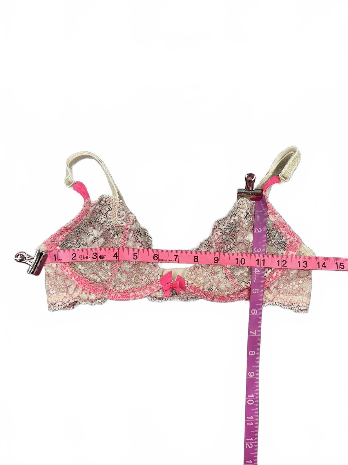 Y2K Fairycore Lace Bralette Cream Floral Pink Trim Adjustable Straps