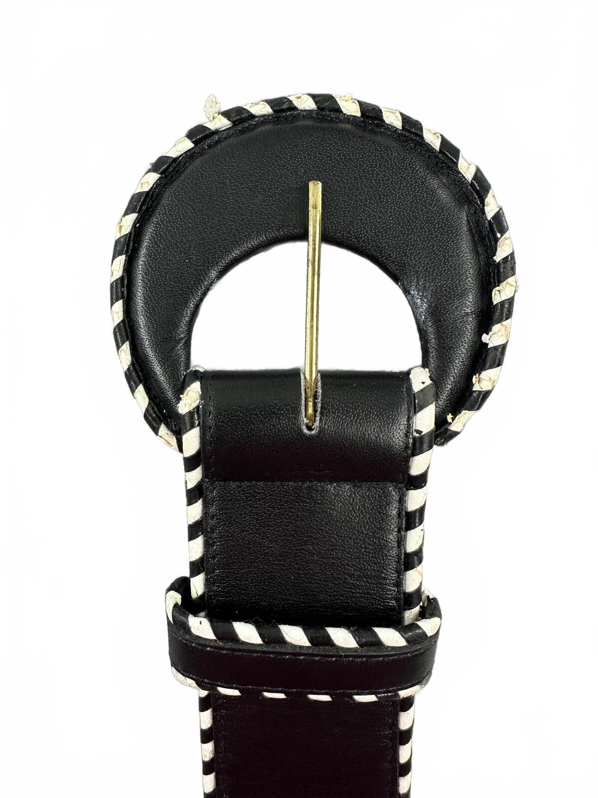 Carlisle Black Statement Belt with White Braided Trim