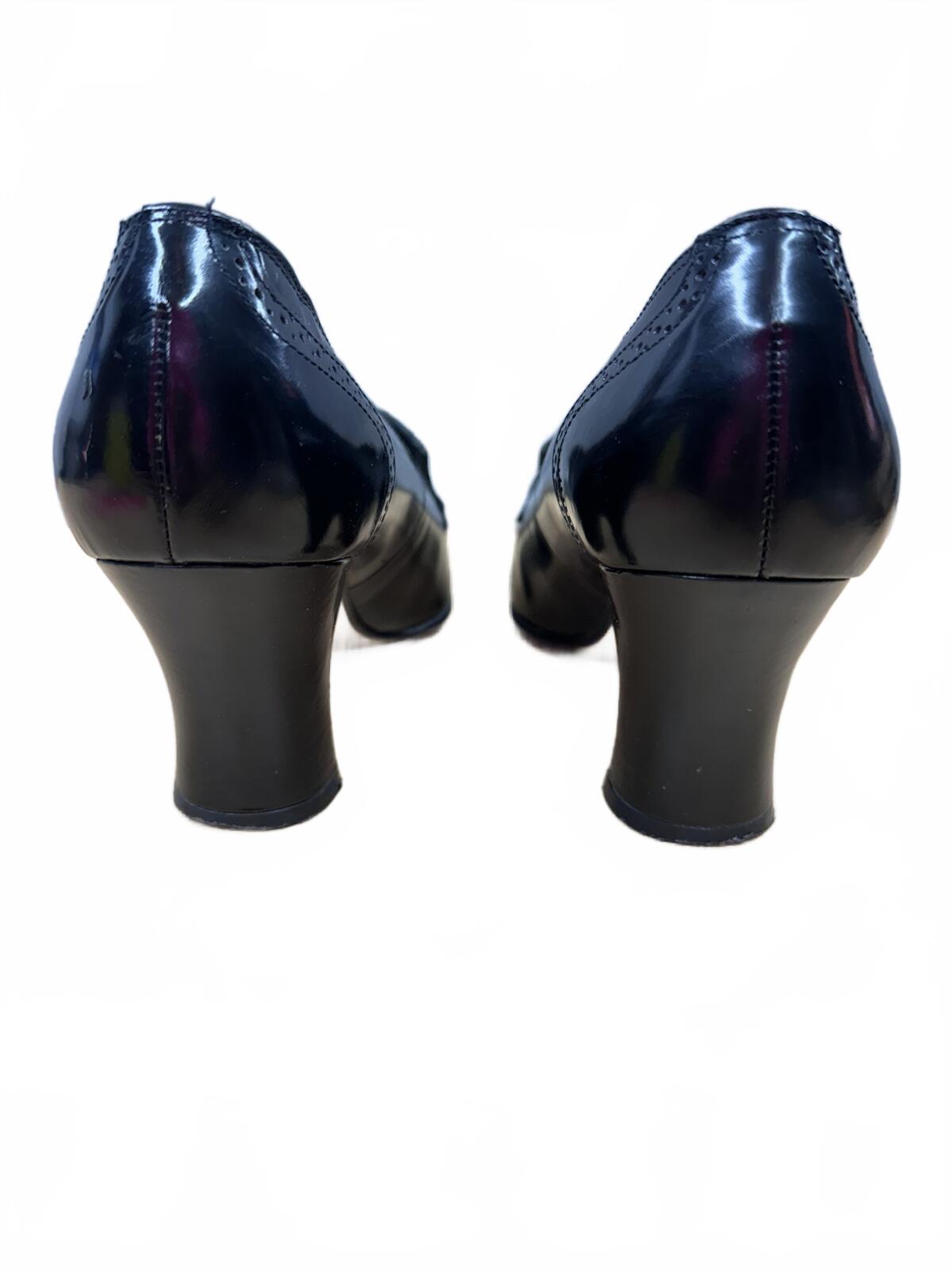 Black Patent Leather Block Heel Pumps Vintage Y2K Office Chic