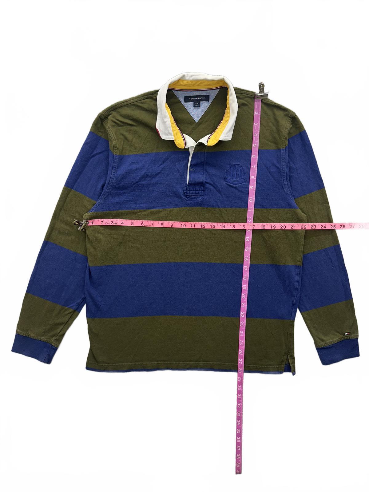 Tommy Hilfiger Classic Preppy Rugby Shirt in Blue and Olive Green Stripes