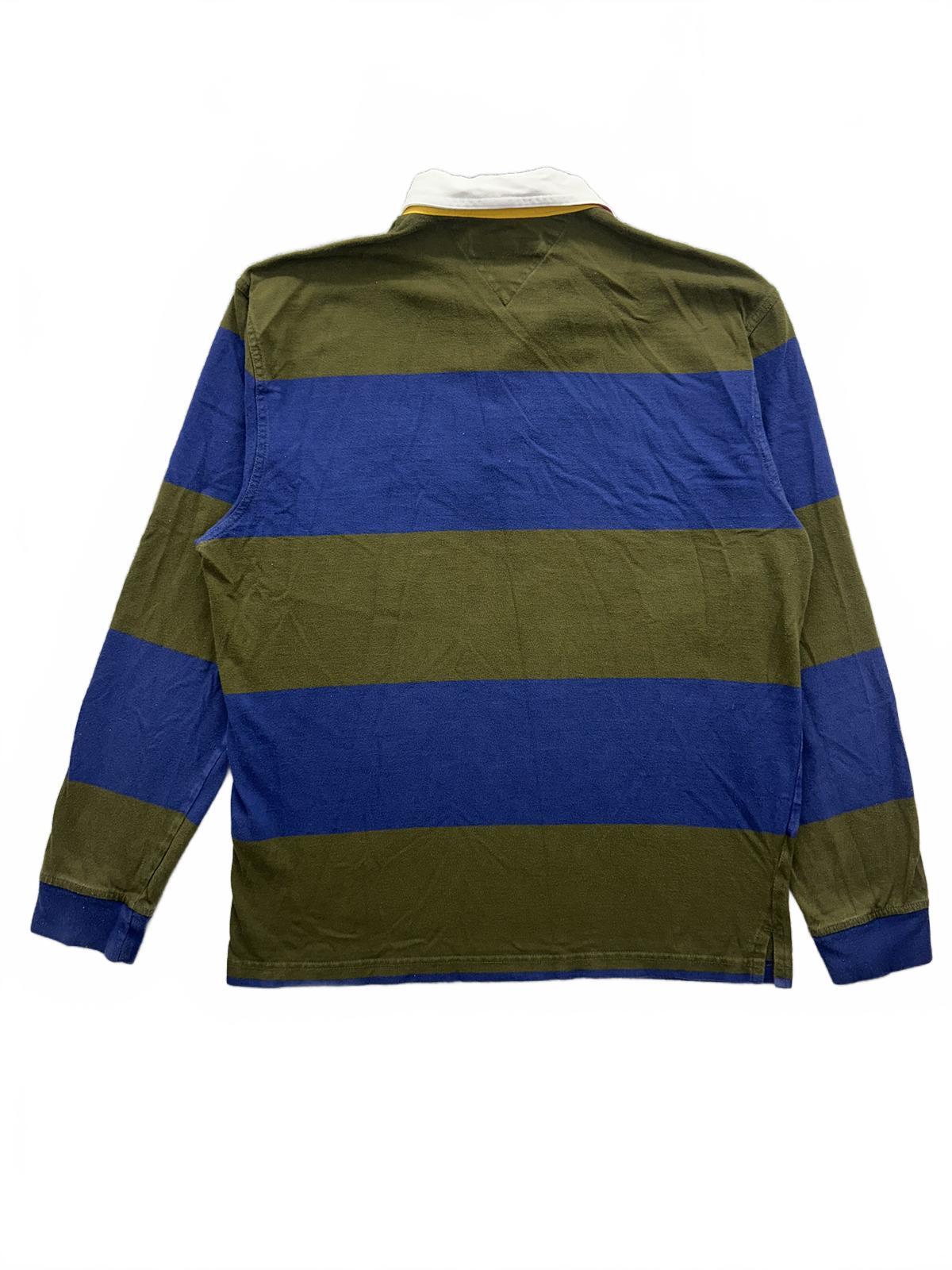 Tommy Hilfiger Classic Preppy Rugby Shirt in Blue and Olive Green Stripes