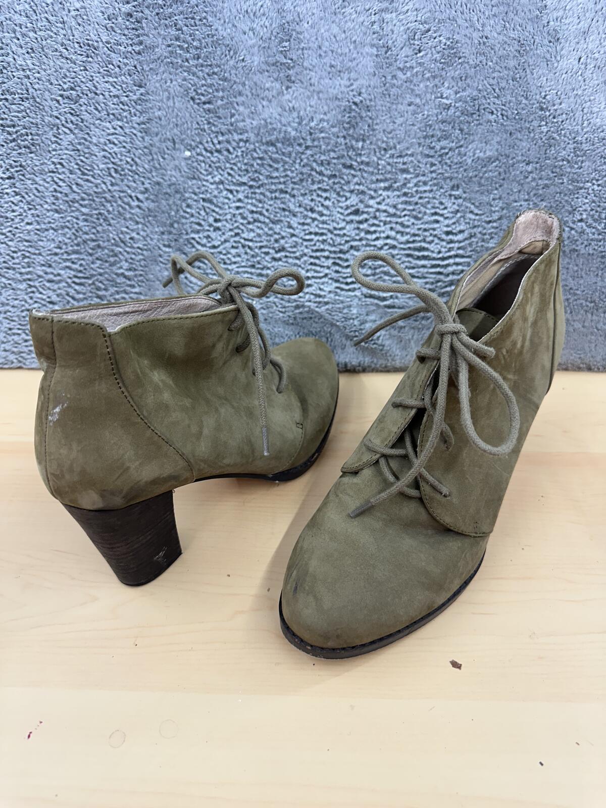 Lands' End Olive Green Suede Lace Up Heeled Ankle Boots