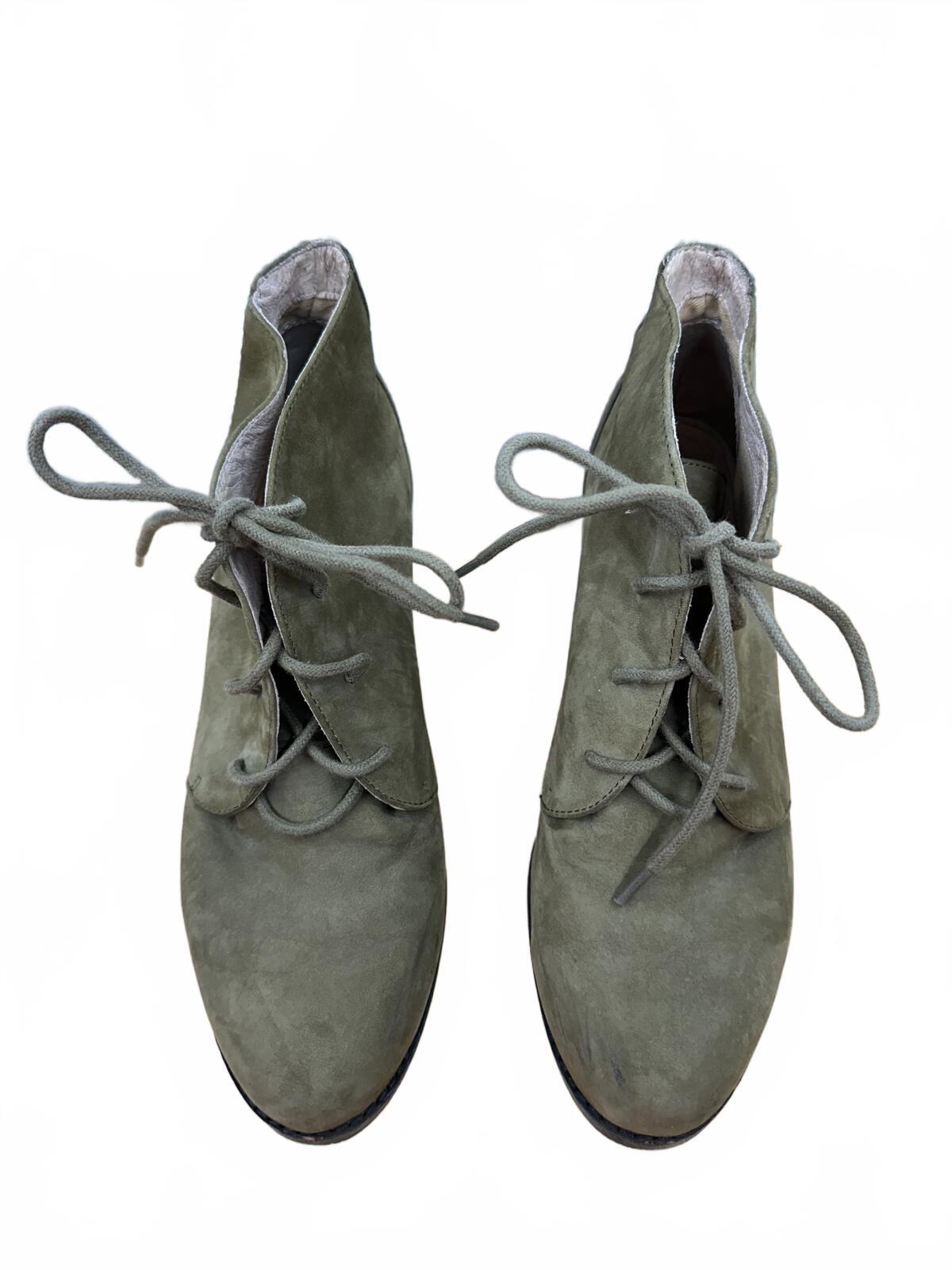 Lands' End Olive Green Suede Lace Up Heeled Ankle Boots