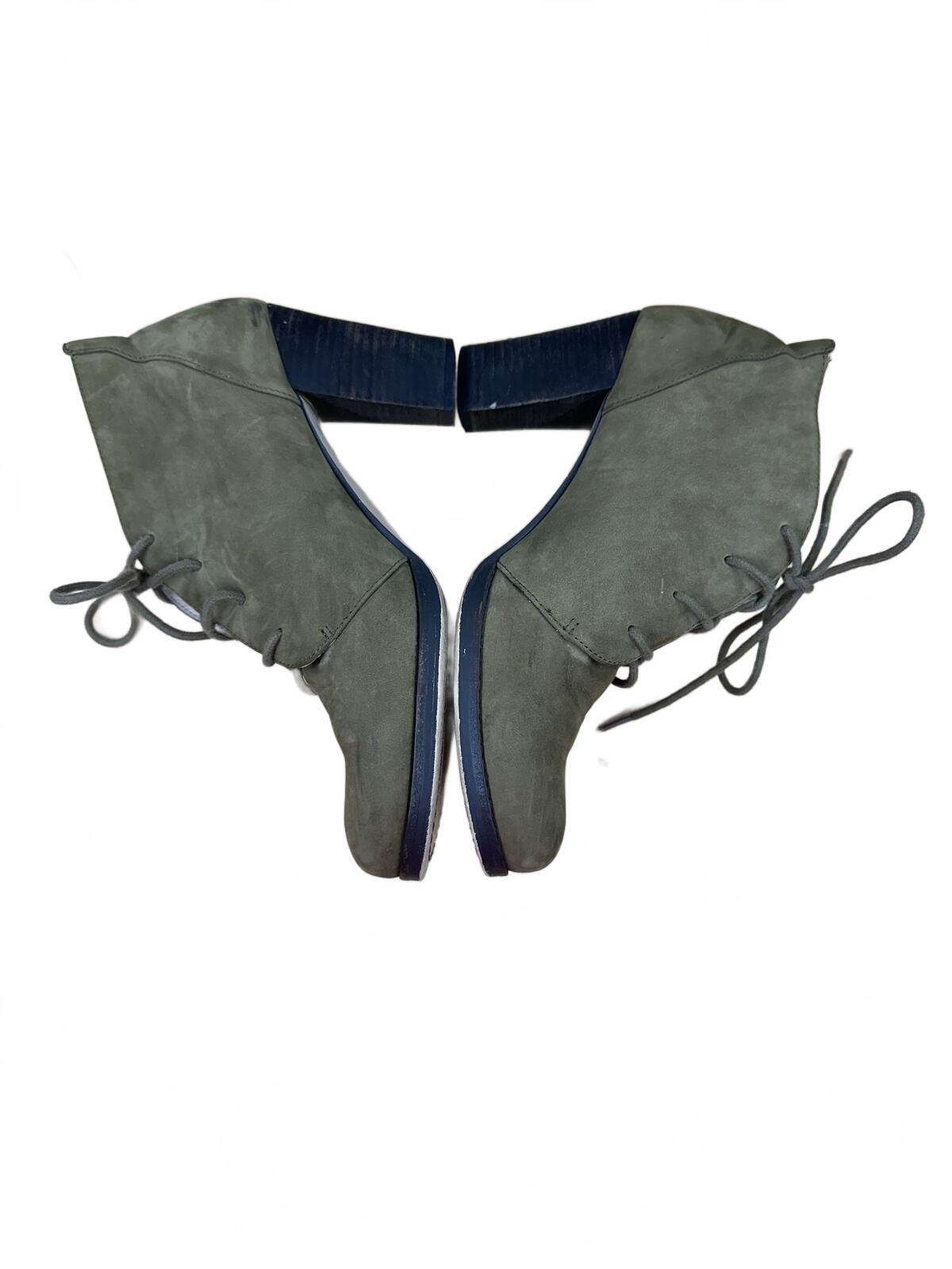 Lands' End Olive Green Suede Lace Up Heeled Ankle Boots