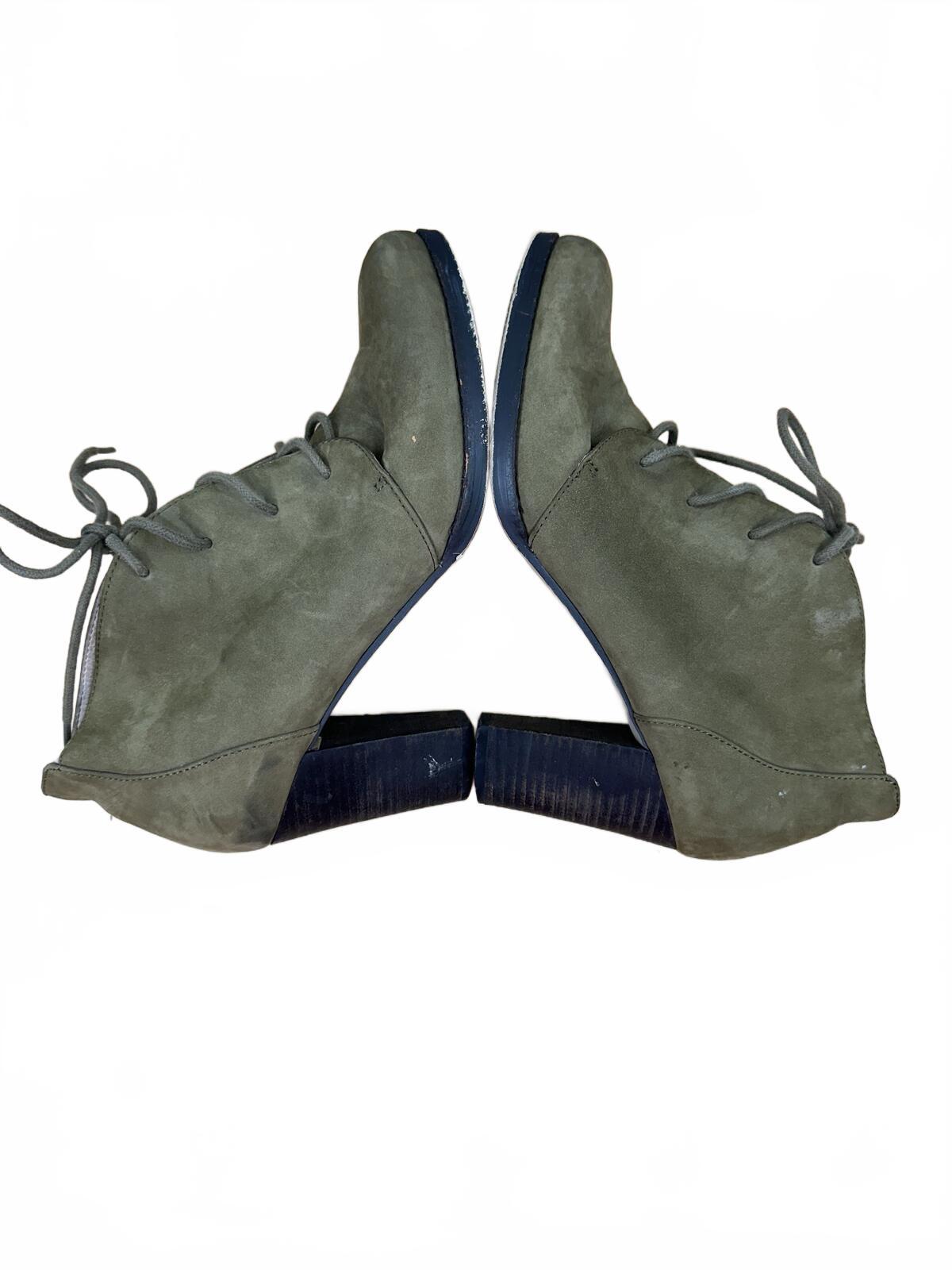 Lands' End Olive Green Suede Lace Up Heeled Ankle Boots