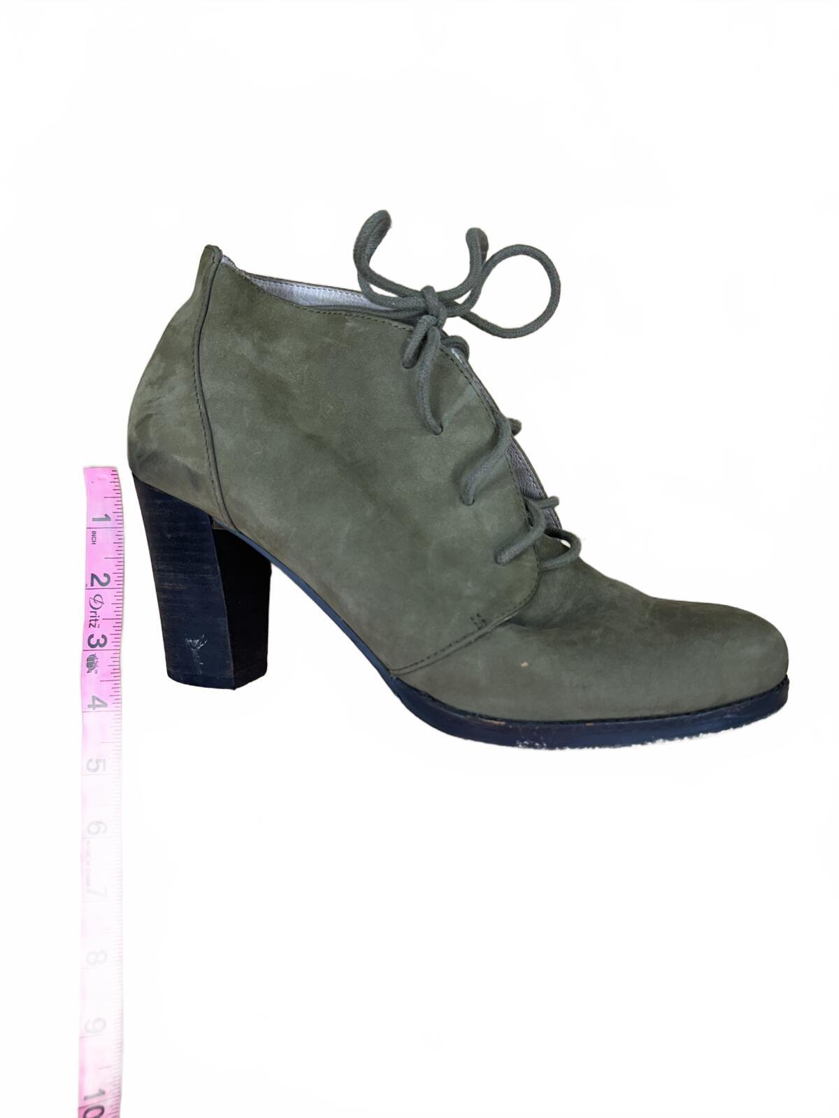Lands' End Olive Green Suede Lace Up Heeled Ankle Boots
