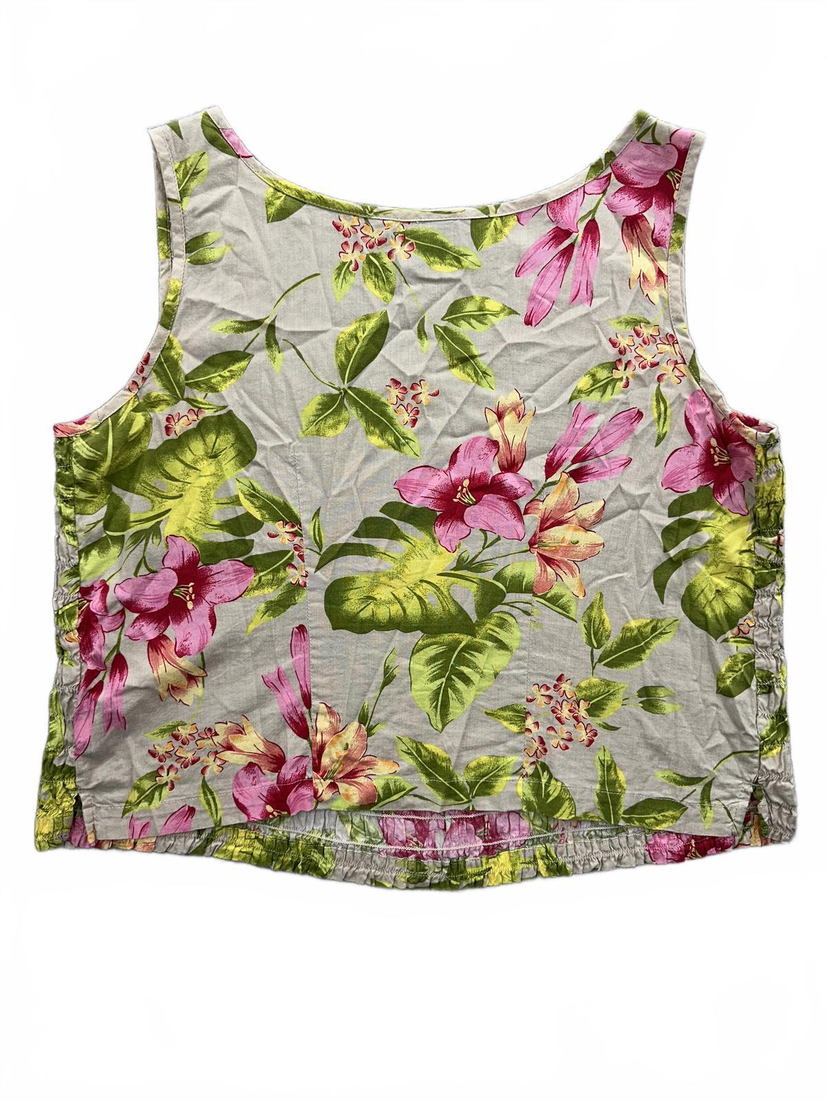 Erika Petite Floral Smocked Tank Top Cream Pink Lightweight Summer