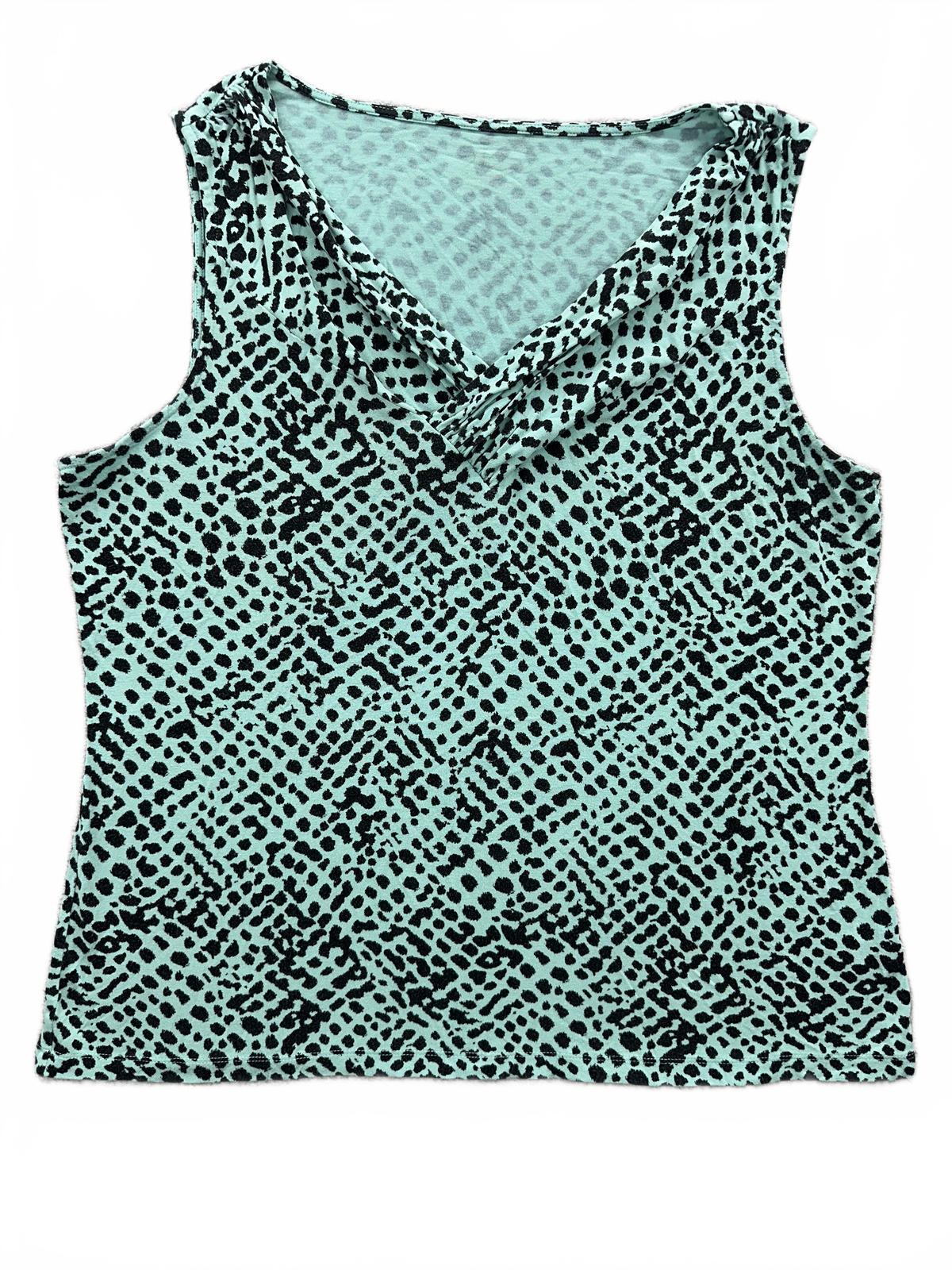 212 Collection Y2K Sleeveless Top Mint Black Spotted Draped Neckline