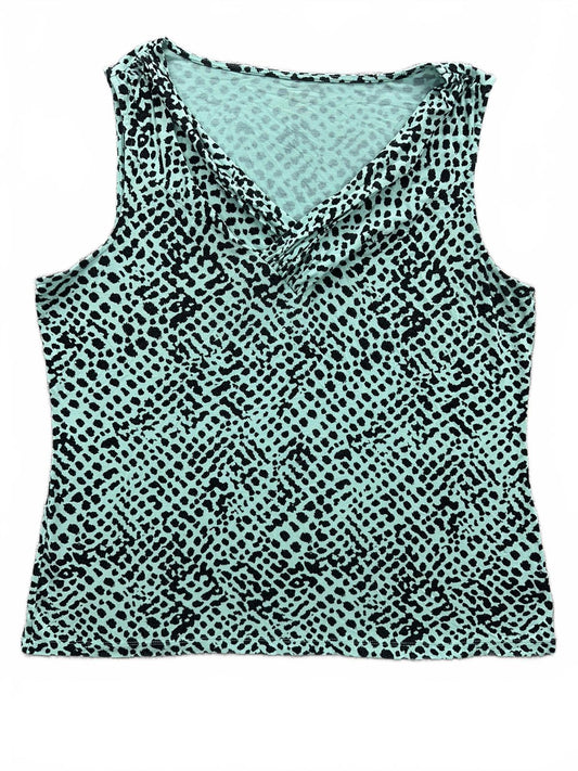 212 Collection Y2K Sleeveless Top Mint Black Spotted Draped Neckline