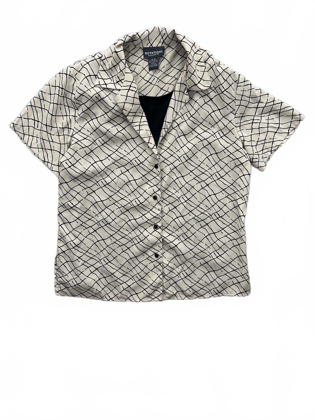 Notations Clothing Co. Vintage Inspired Beige and Black Abstract Grid Button Up