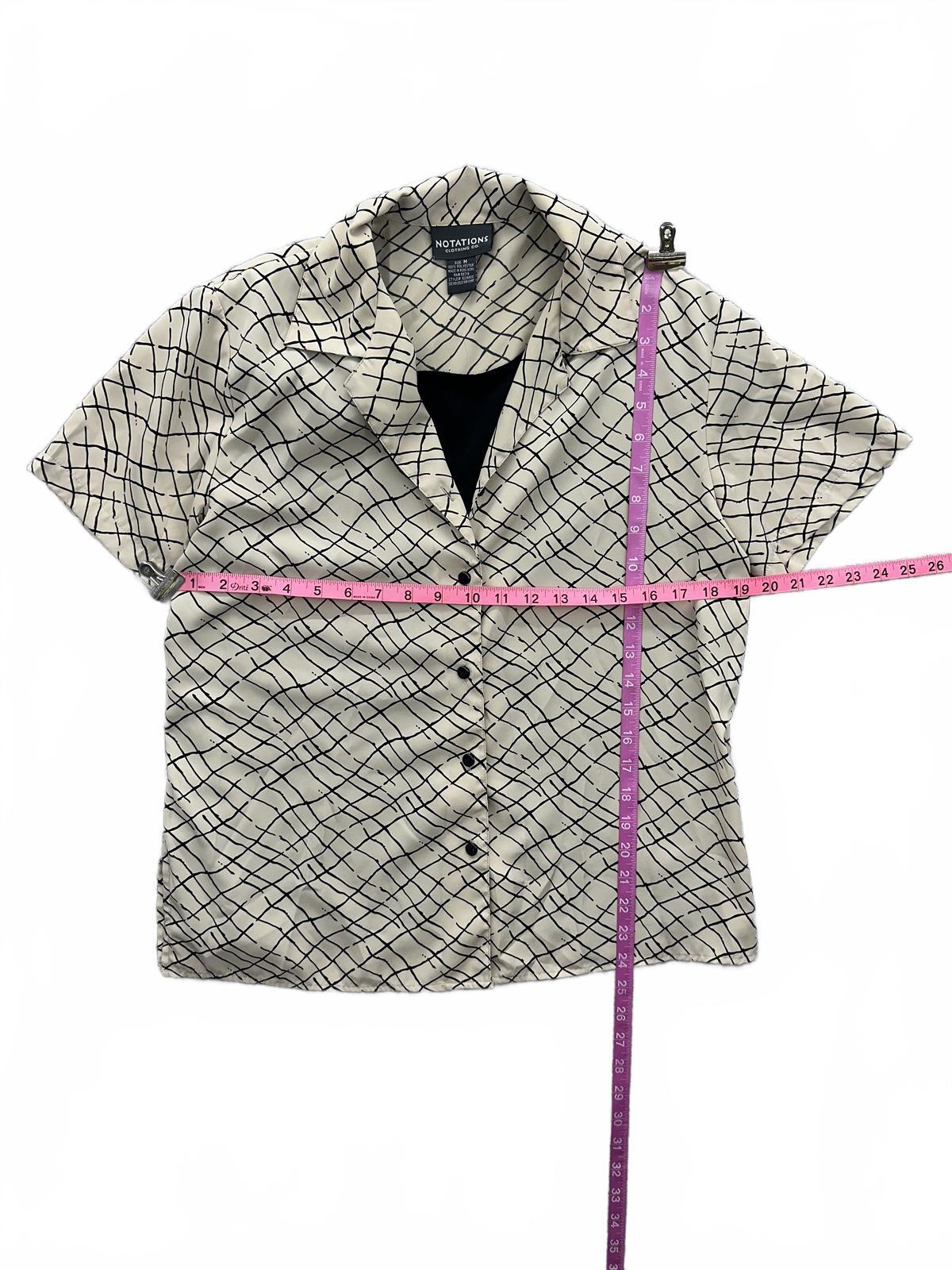 Notations Clothing Co. Vintage Inspired Beige and Black Abstract Grid Button Up