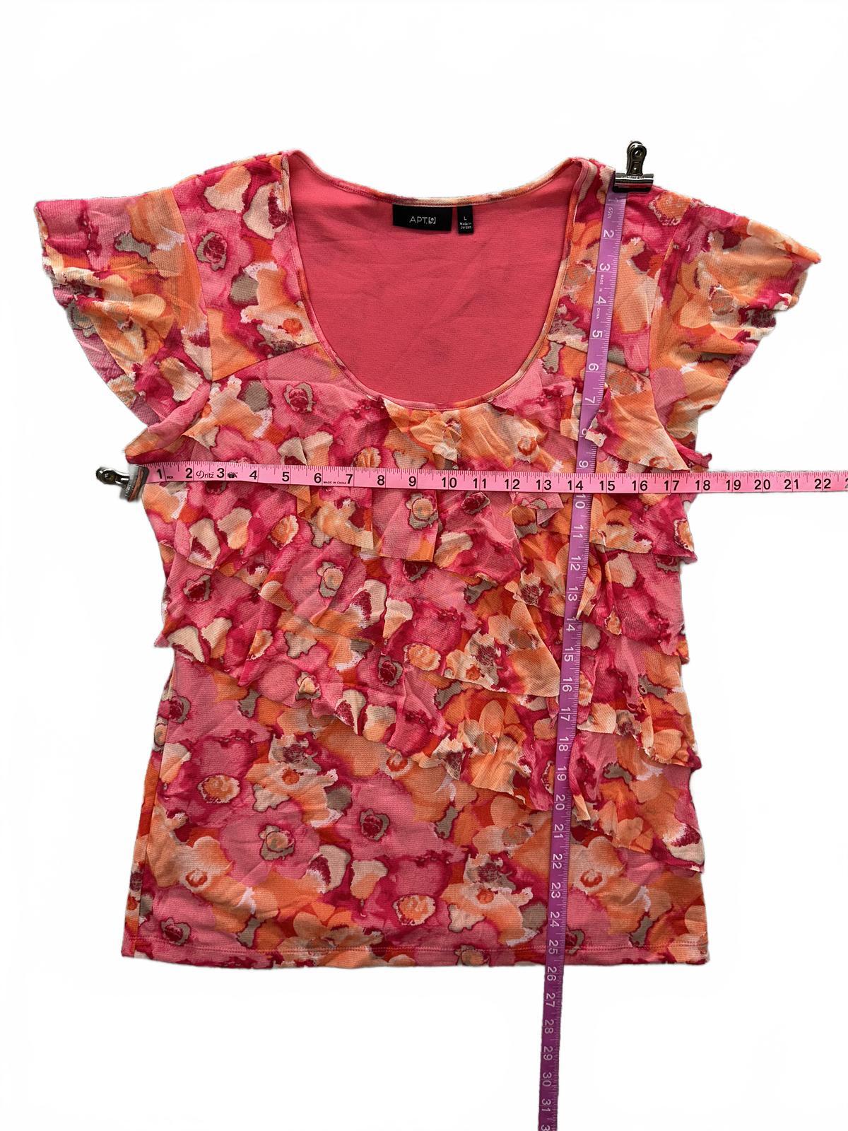 APT. 9 Floral Ruffle Top Pink Orange Spring Summer Feminine Casual Blouse