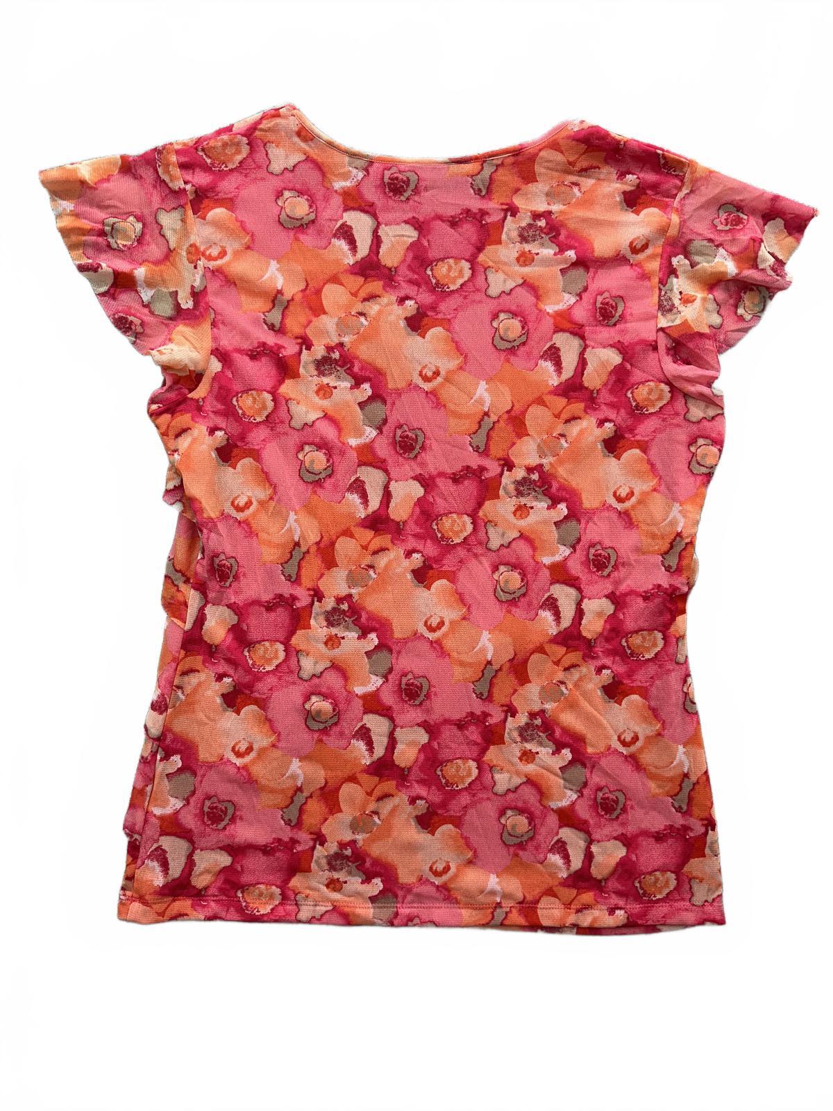 APT. 9 Floral Ruffle Top Pink Orange Spring Summer Feminine Casual Blouse