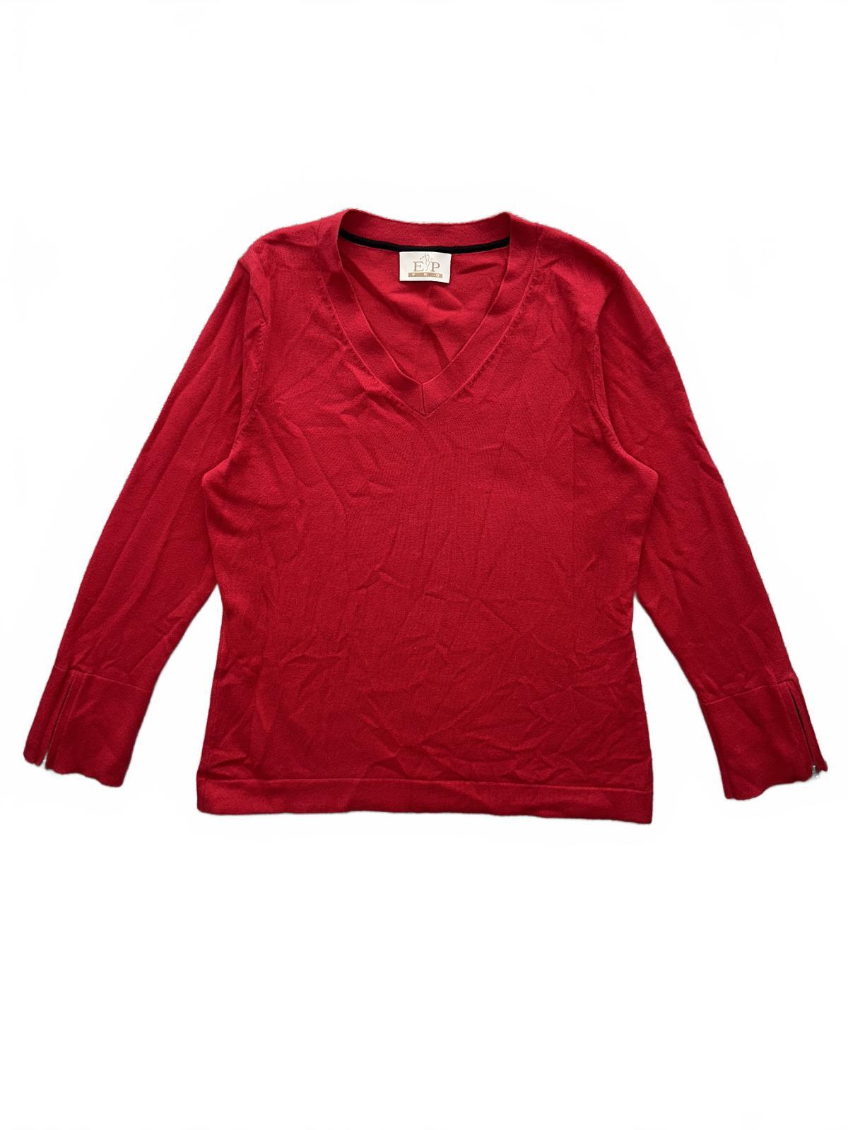 E P Pro Red V Neck Sweater Lightweight Knit Sporty Preppy