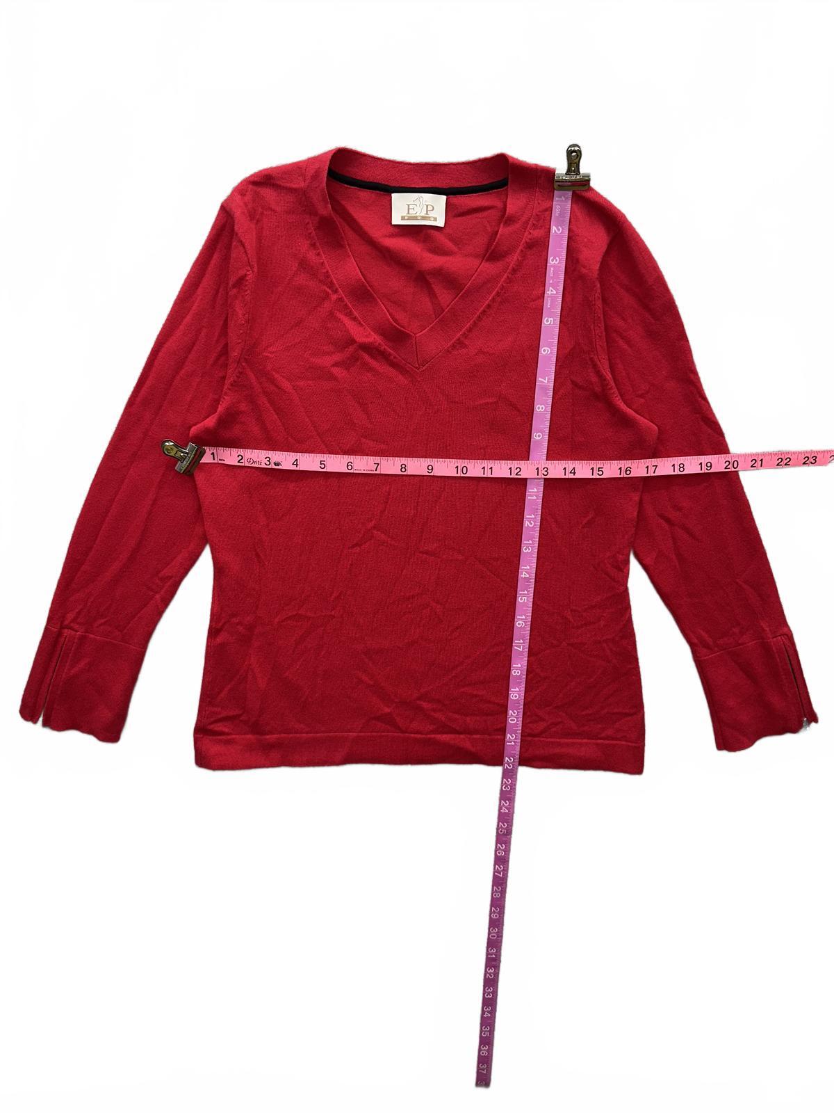 E P Pro Red V Neck Sweater Lightweight Knit Sporty Preppy