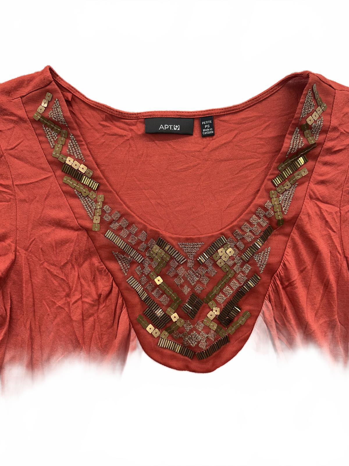 Apt. 9 Rust Orange Embellished Bohemian Top