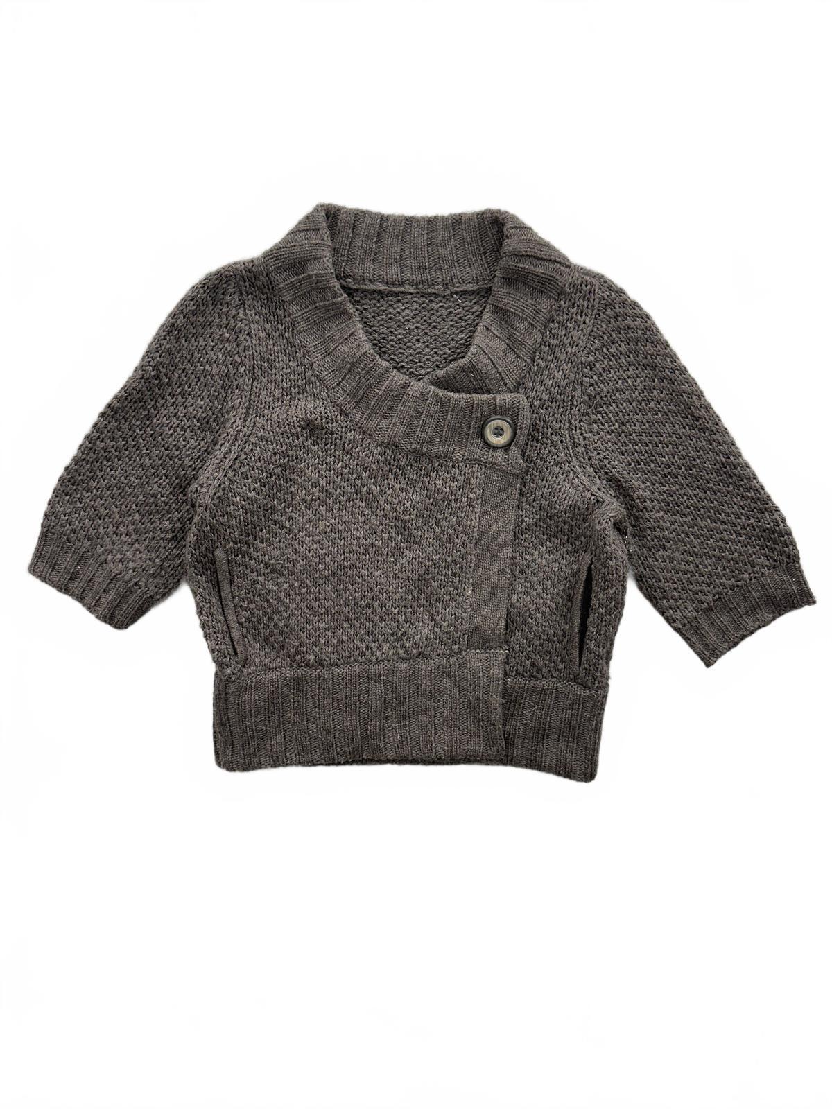 Cozy Chunky Textured Knit Cropped Sweater with Button Detail Brown