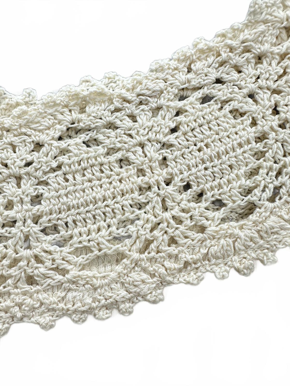 Lauren Ralph Lauren Cream Ribbed Crochet Neckline Bohemian Cottage Blouse