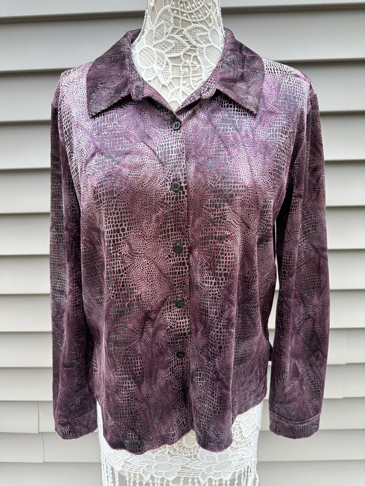 Carole Little Vintage Purple Patterned Button Up Blouse