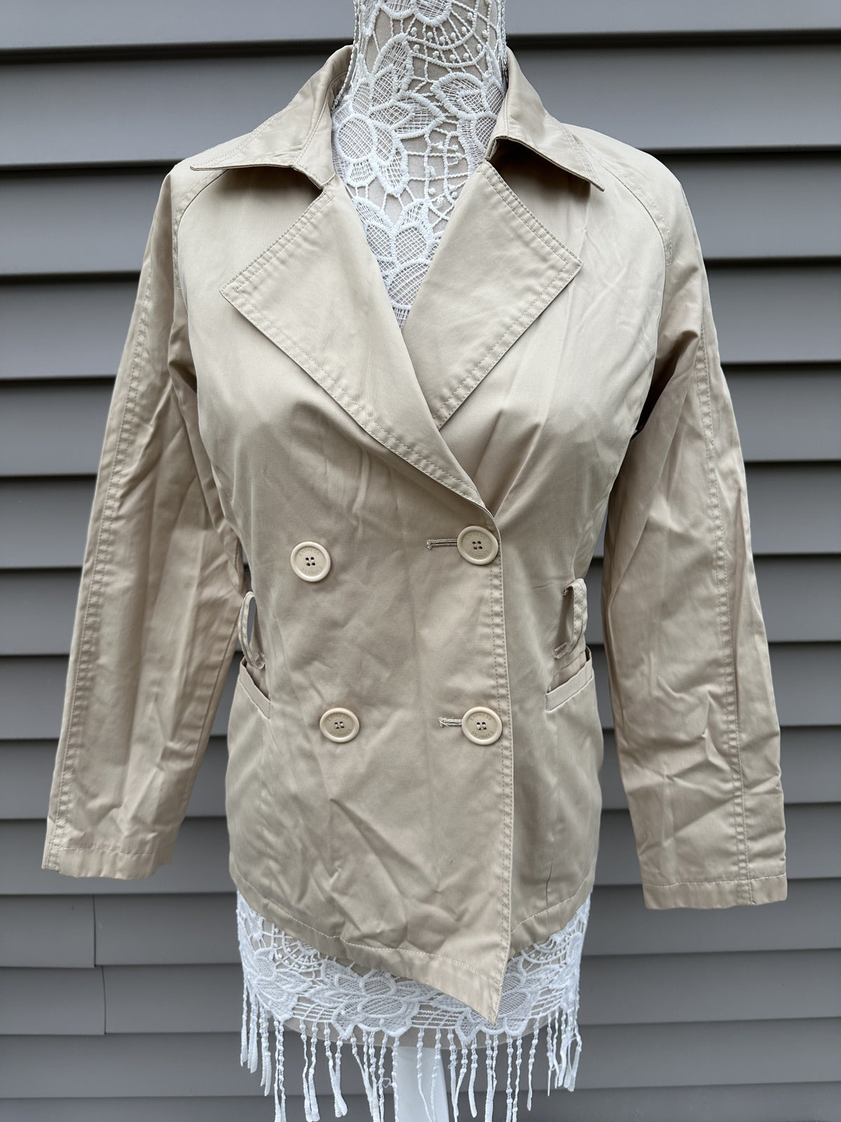 Express Design Studio Beige Double Breasted Blazer Classic Casual Chic
