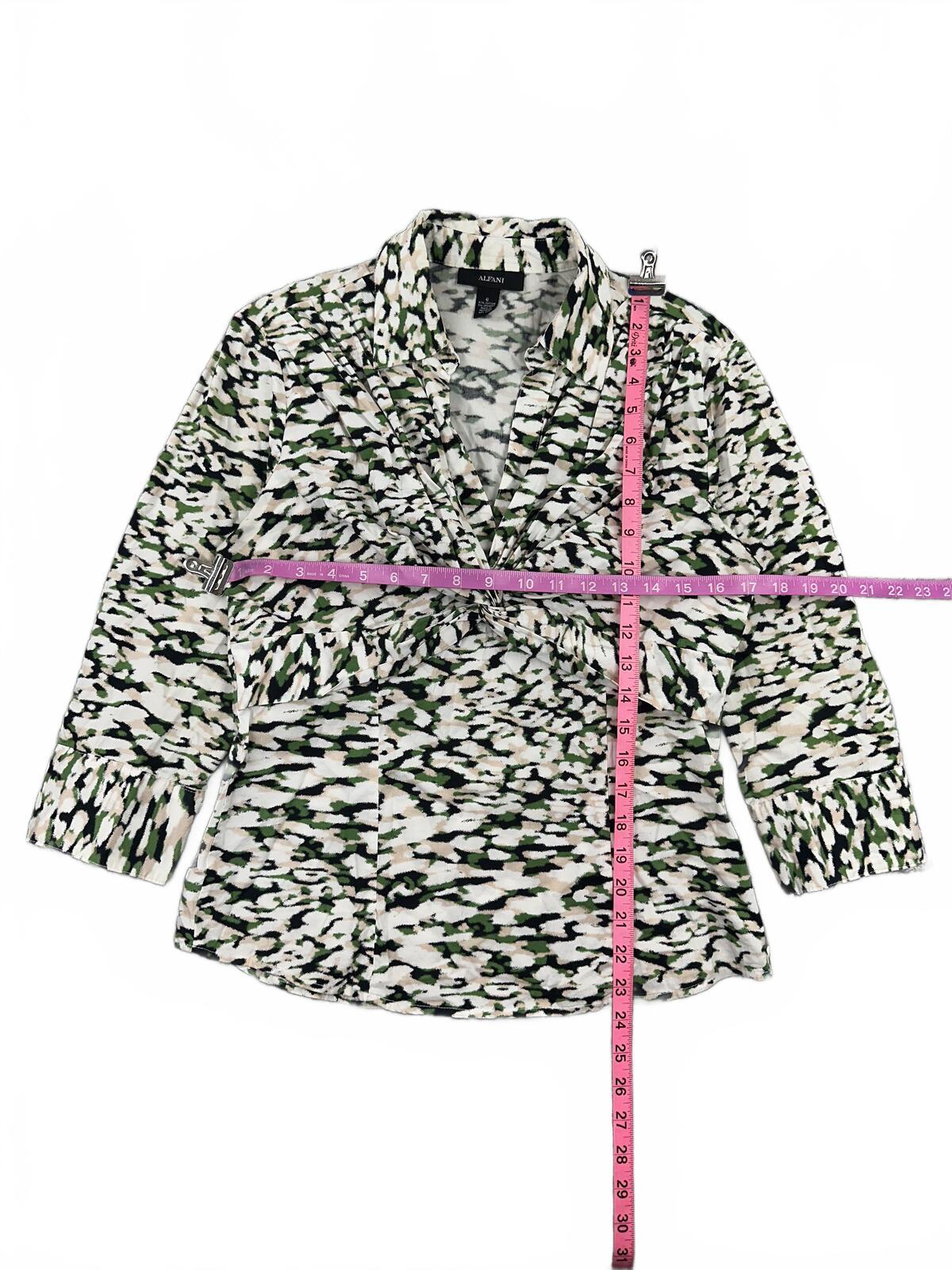 Alfani Twist Front Printed Stretch Blouse Y2K Retro Abstract Top