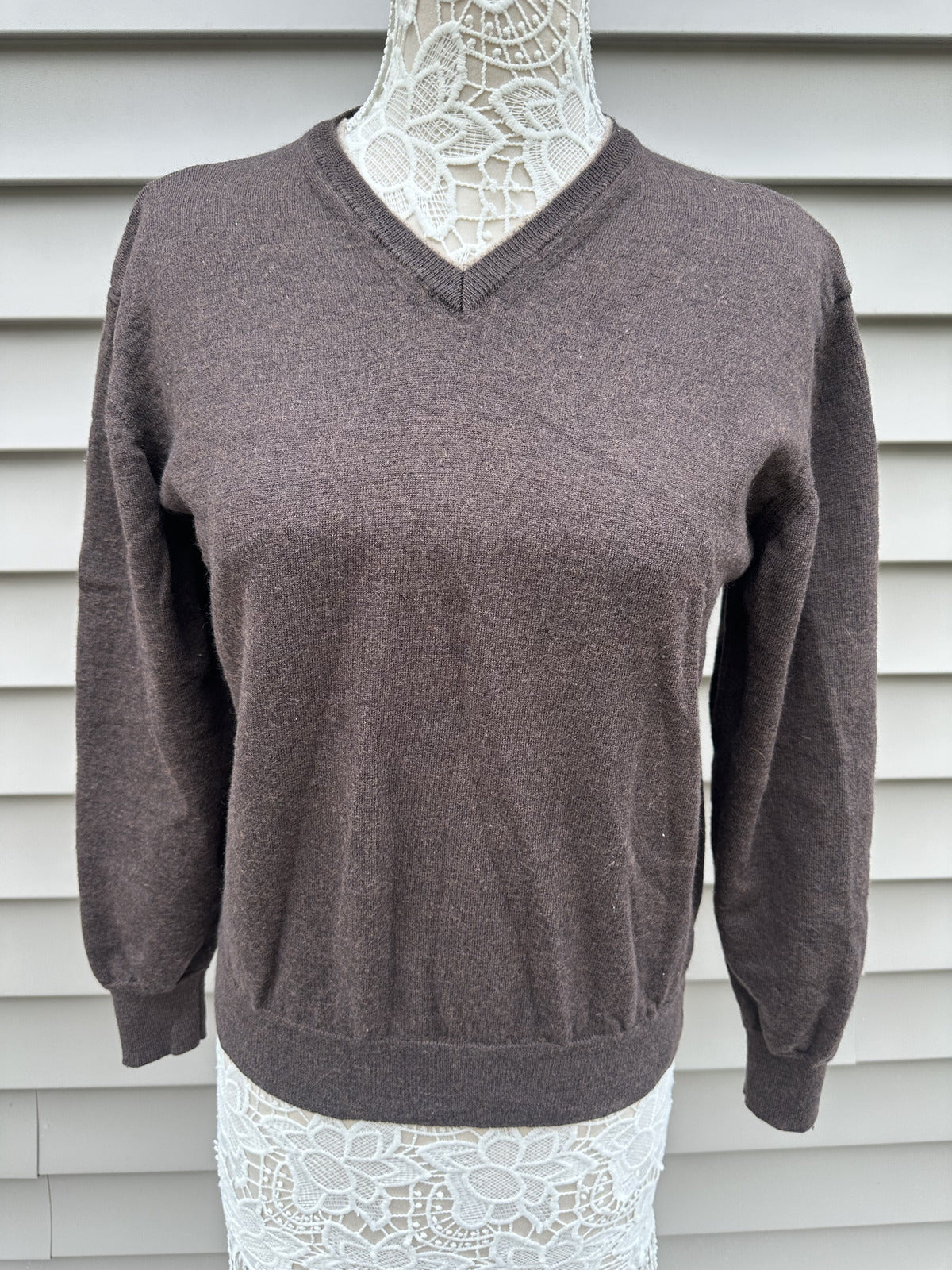 Luigi Baldo Brown V Neck Sweater 100% Extra Fine Merino Wool Classic Fall