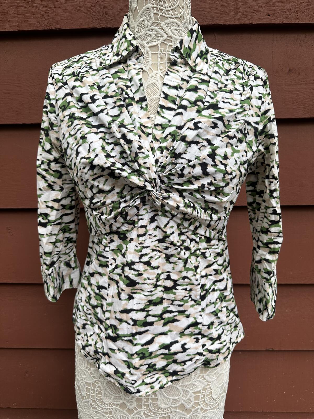 Alfani Twist Front Printed Stretch Blouse Y2K Retro Abstract Top