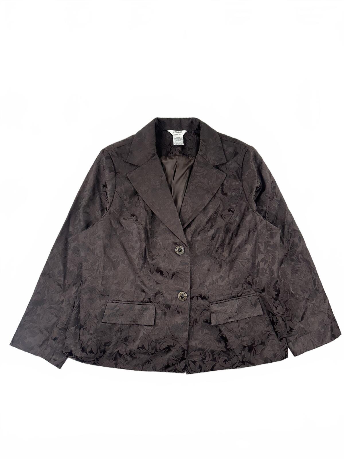 George Dark Brown Floral Jacquard Blazer Jacket Y2K Dark Academia