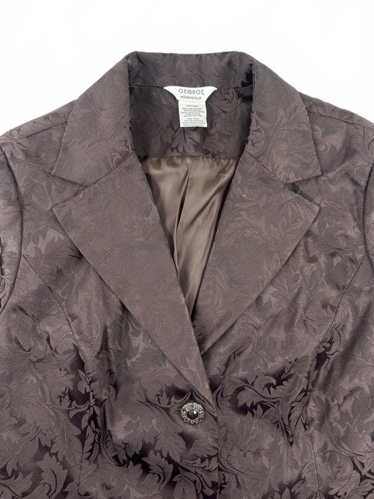 George Dark Brown Floral Jacquard Blazer Jacket Y2K Dark Academia