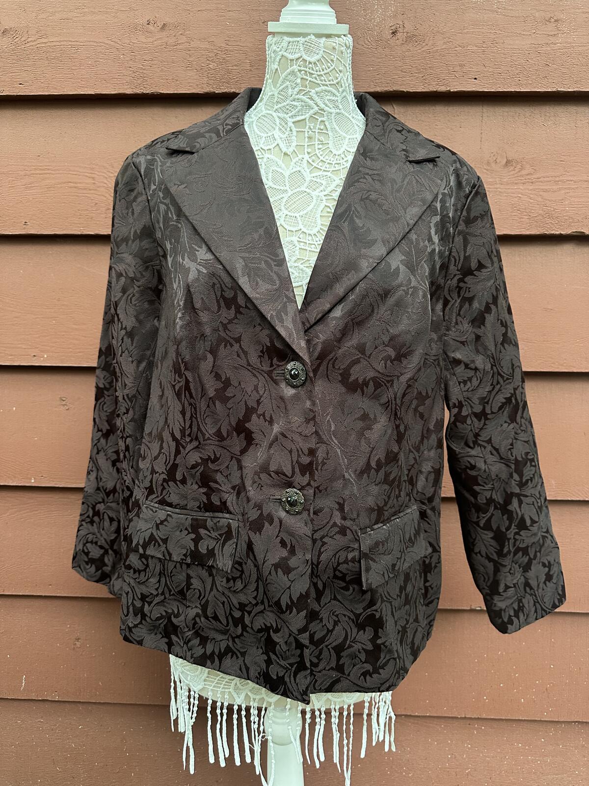 George Dark Brown Floral Jacquard Blazer Jacket Y2K Dark Academia