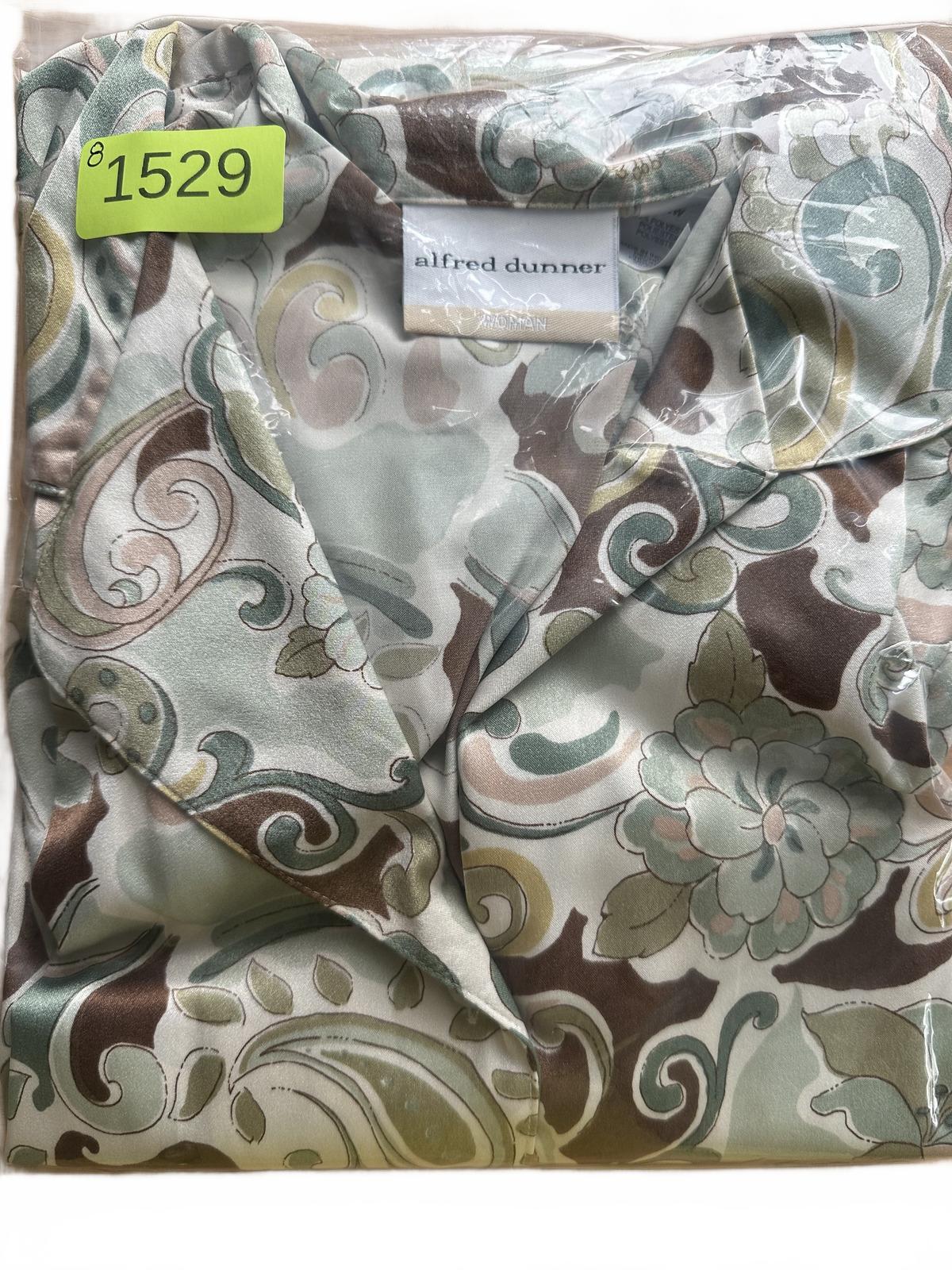 Alfred Dunner Vintage Satin Blouse in Green Brown Floral Paisley